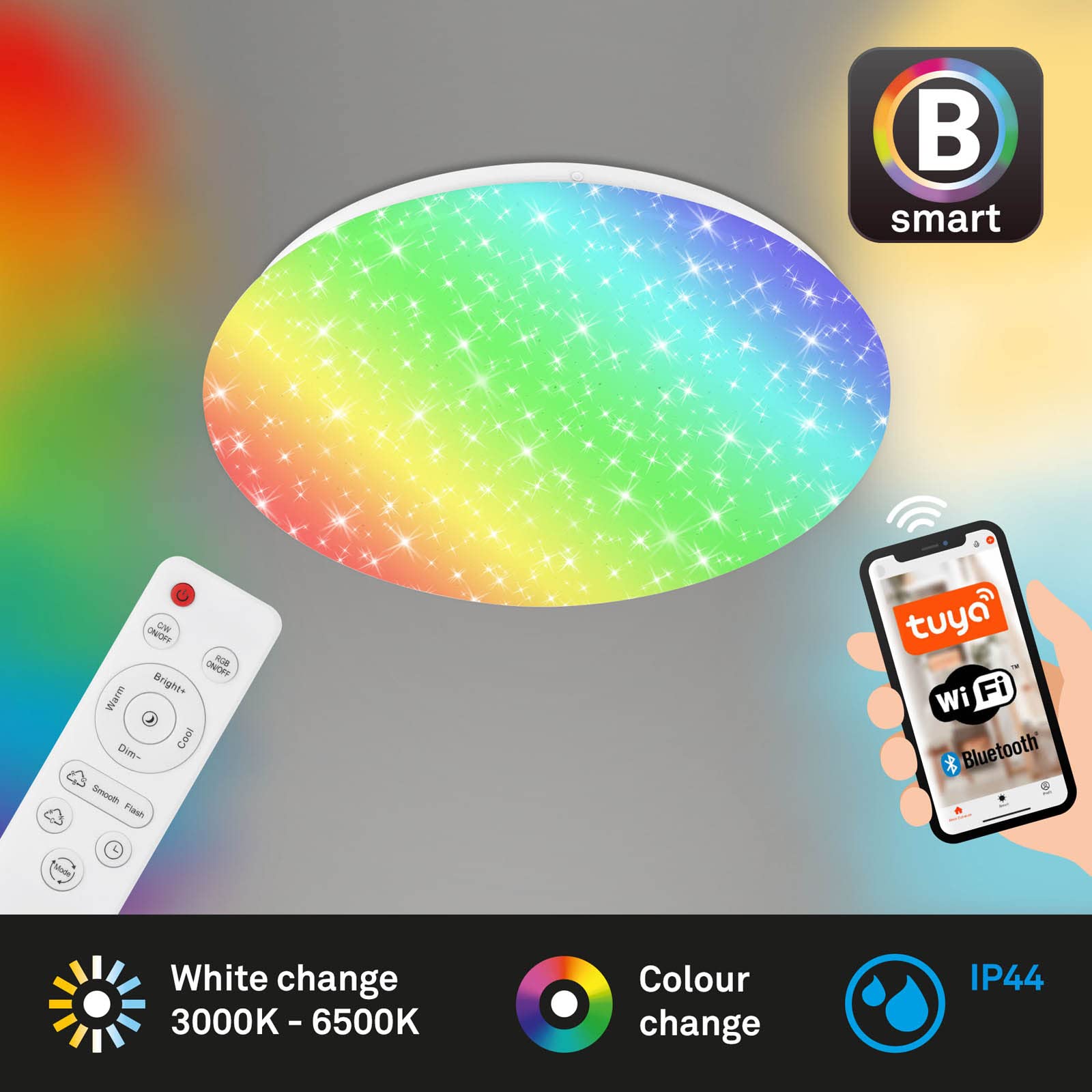 BRILONER - LED Bad Deckenlampe Smart Home, funktioniert mit Alexa, buntes RGB+W Licht, LED Deckenleuchte, LED Lampe, Badlampe, Badezimmerlampe, Küchenlampe, Feuchtraumleuchte, 33x10 cm, Weiß