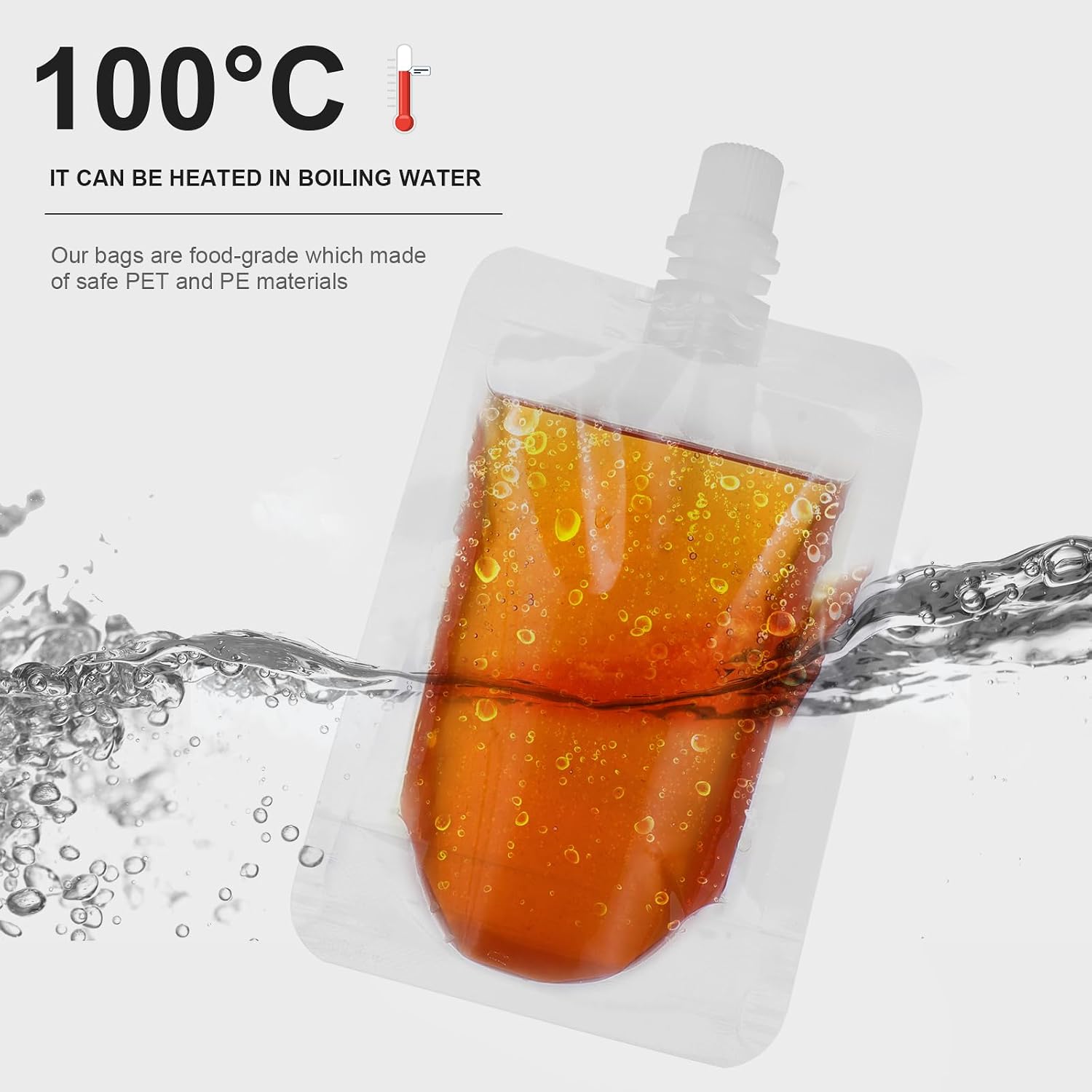 30pcs Plastic Pouch, 100ml Drinks Flasks Disposable Fillable Drink Pouches Take Out Beverage Juice Bags for Travel Outdoor