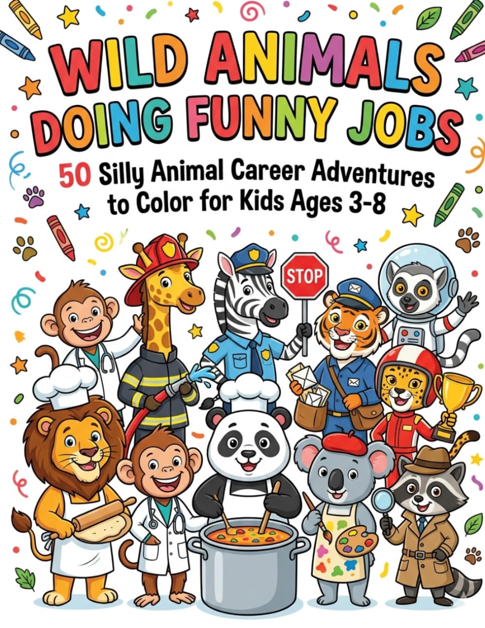 WILD ANIMALS DOING FUNNY JOBS: 50 Silly Animal Career Adventures to Color for Kids Ages 3-8