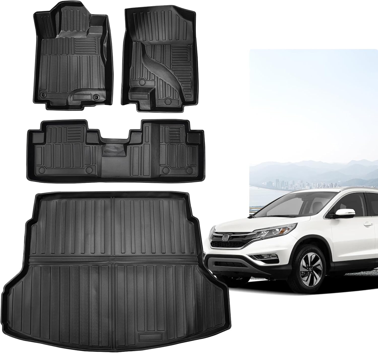 Fit for 2017-2022 Honda CRV Floor Mats 2 Row & Cargo Liner，All-Weather Rubber Rear Floor Cargo Trunk Mat Protector for Honda CRV 2022 2021 2020 2019 2018 2017 Accessories