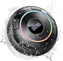 Hupoaf Bluetooth Speaker, 2025 New Shower Speaker with 6D Sound, Bluetooth 5.3 Portable Speaker with Light/Suction Cup/Hook, IPX7 Waterproof Mini Wireless Speaker for Bathroom/Outdoor/Party/Beach/Gift