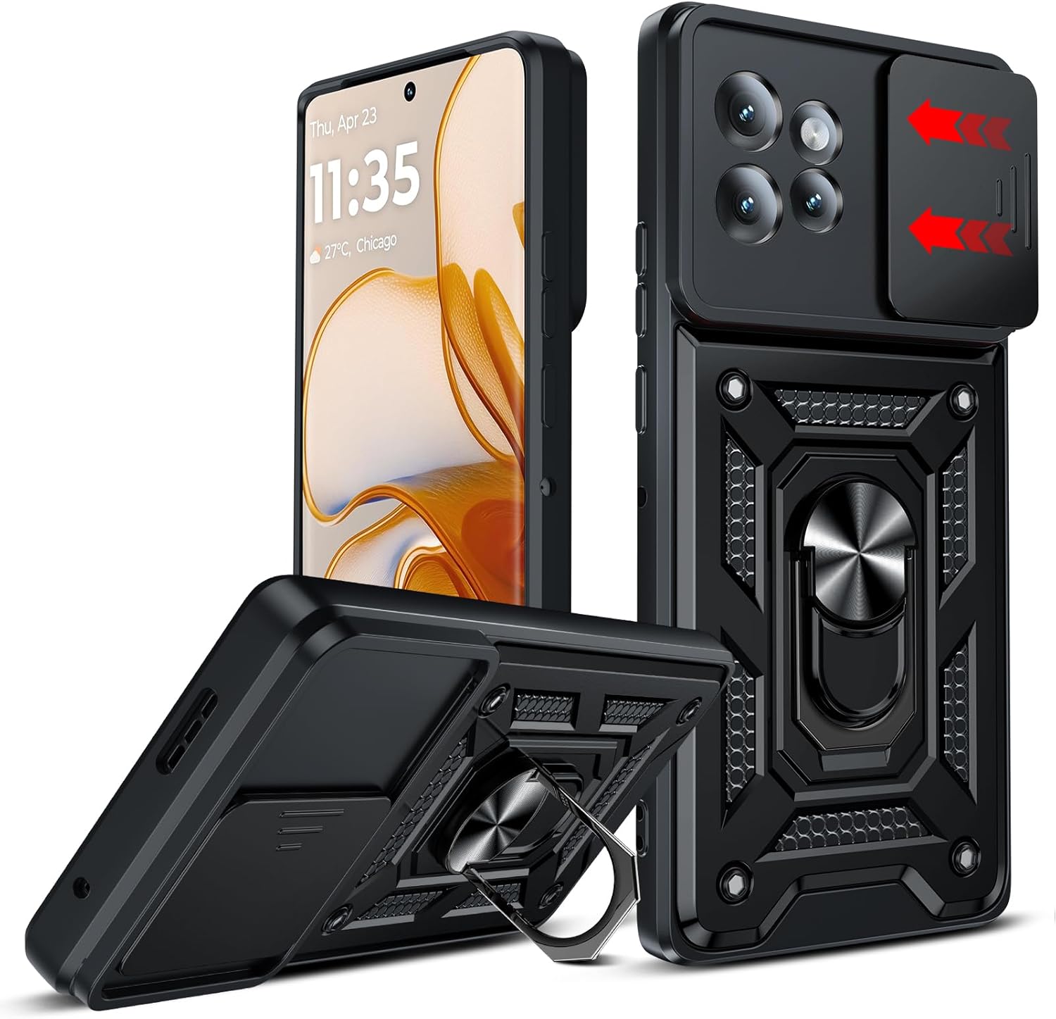 Product image of LeYi for Motorola Edge Plus 2023 Case: (𝐍𝐨𝐭 𝐅𝐢𝐭 𝐄𝐝𝐠𝐞 𝟐𝟎𝟐𝟑), Slide Camera Cover, Military-Grade Heavy Duty Unlocked Phone Cover with Metal Ring Stand Moto Edge+ Plus 2023 XT2301, Black