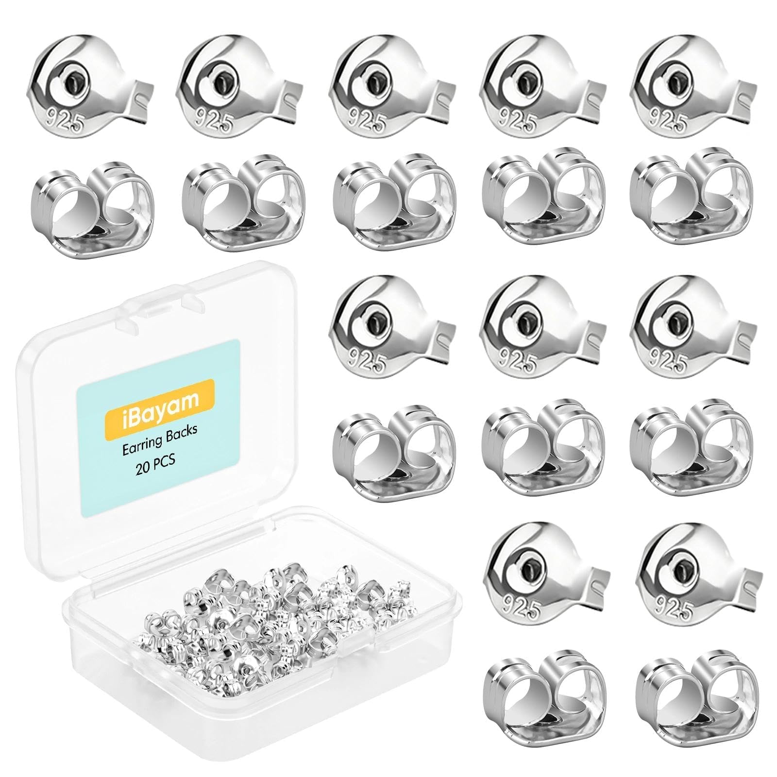 iBayam 20PCS Earring Backs, Silver Earring Backings Replacements for Studs