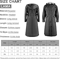 Vista 2 de LAMA Impermeable largo con capucha para mujer, impermeable de longitud completa con bolsillo y cremallera, ropa impermeable plegable, impermeable