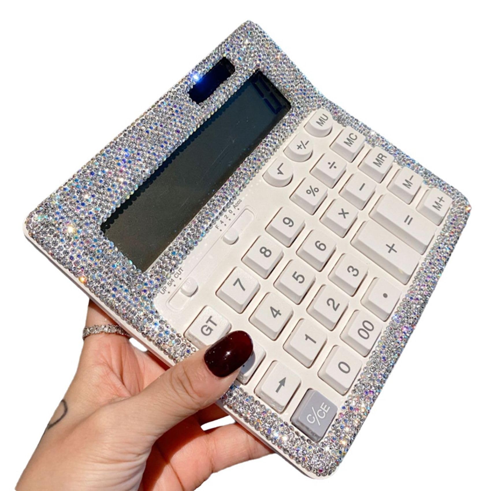 2X Calcolatrice con Cristalli di Strass, Calcolatrice da Tavolo Standard con Display LCD, Calcolatrice Lucida A Batteria e A Energia Solare