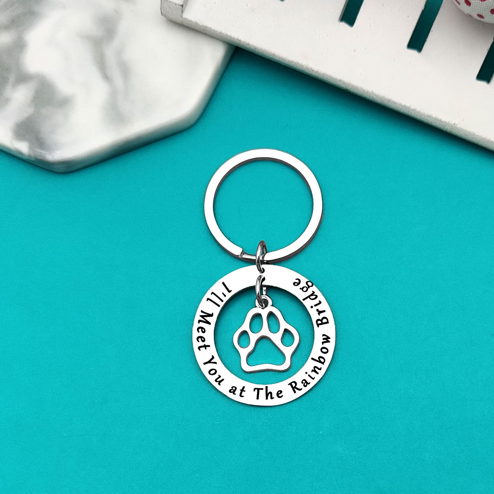 Xiahuyu Pet Memorial Keychain Pet Loss Gift I'll Meet You at The Rainbow Bridge Keychain Loss of Dog or Cat Memorial Gift Remembrance Bereavement Gift Pet Sympathy Gift for Loss of Dog Cat