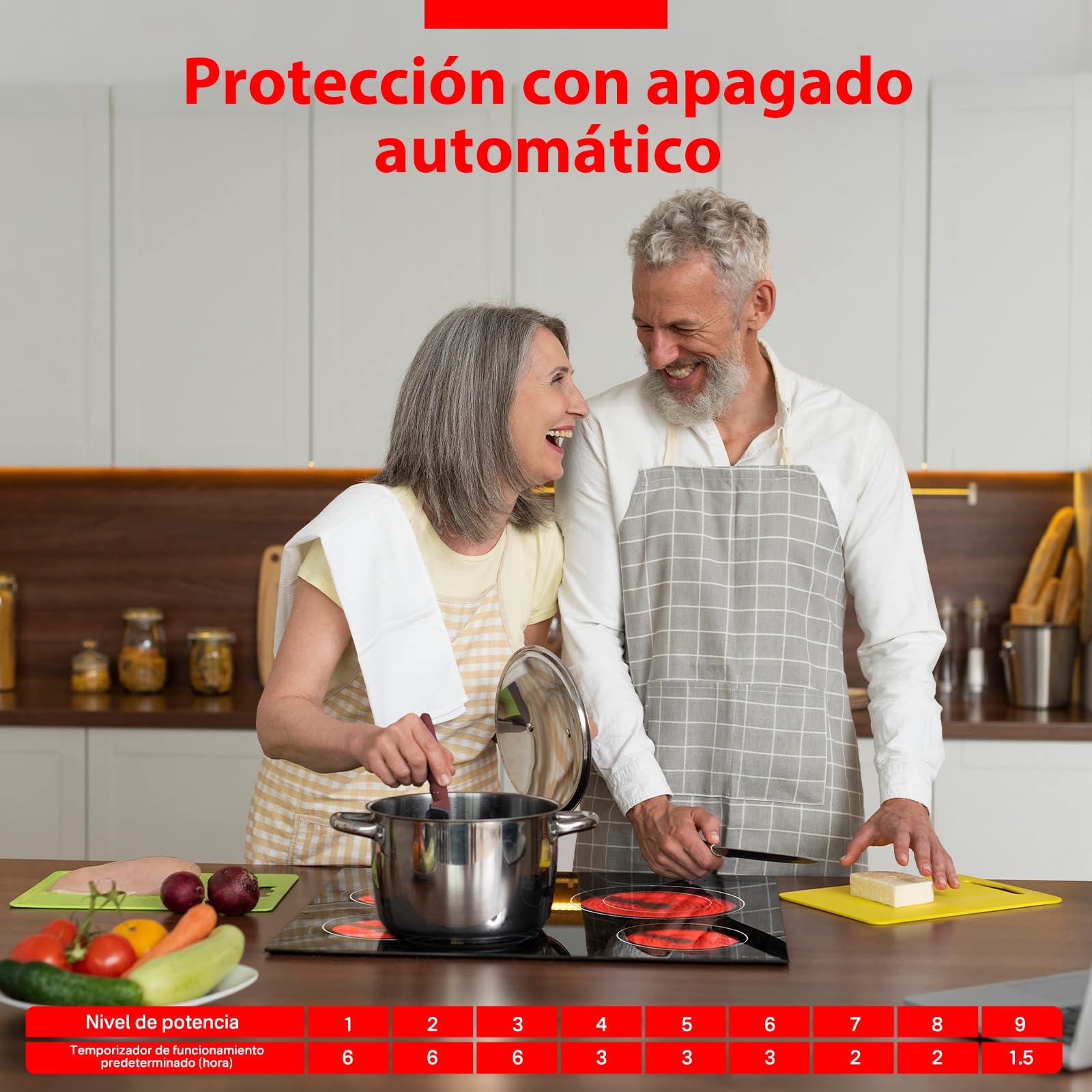 Placa Vitrocerámica 4 Fuegos 6700W Deslizante Extensible Seguridad Infantil