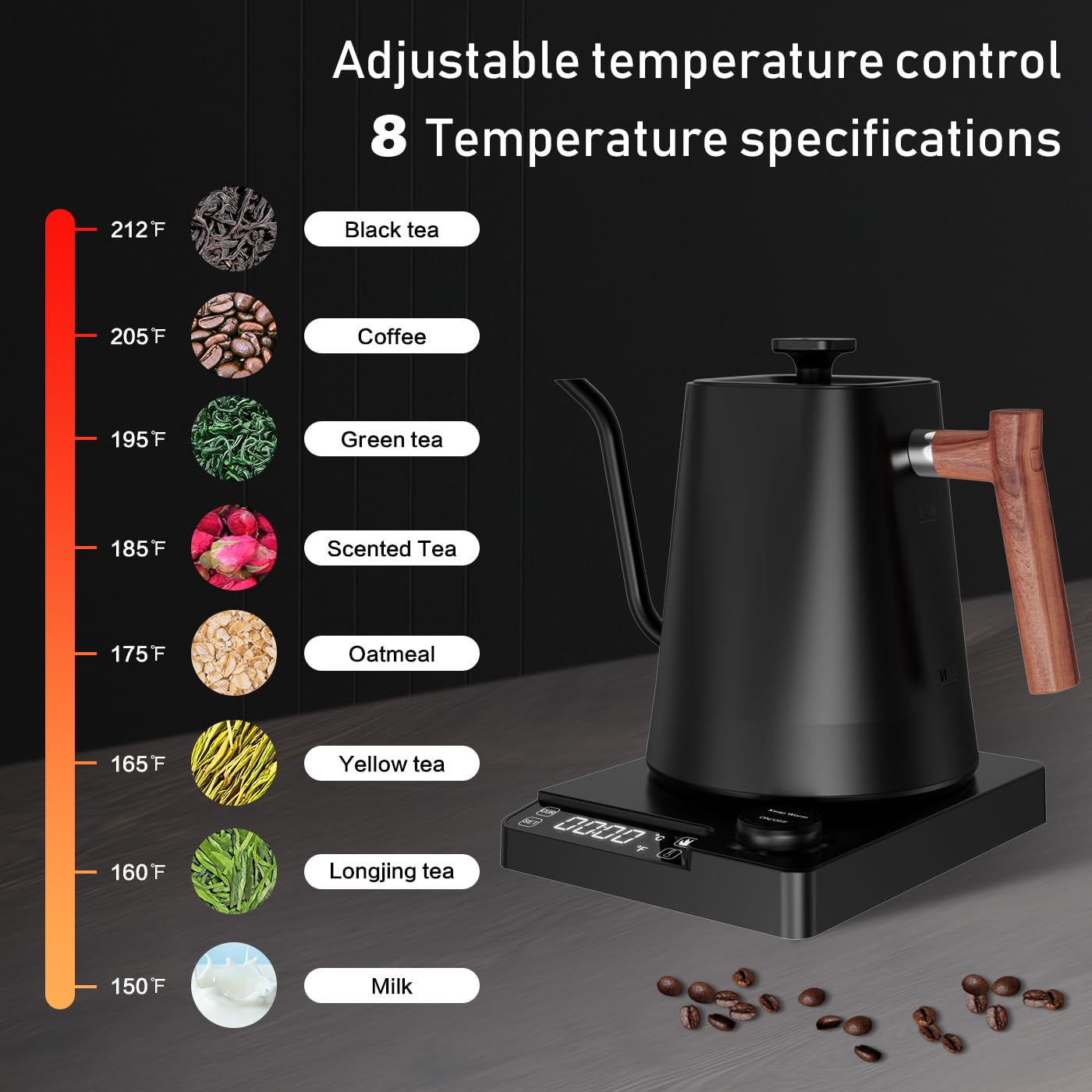 Bollitore Elettrico a Collo d'Oca, Caffè & Teiera con Display Digitale - Acciaio Inossidabile, Controllo della Temperatura in Tempo Reale, Riscaldamento Rapido per Casa