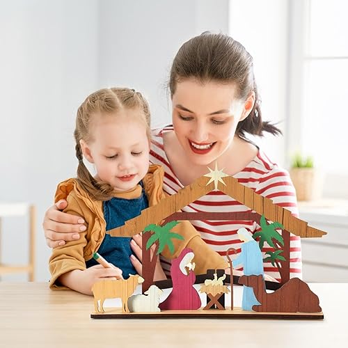 Miniatura 5 de Leinuosen Nativity Sets & Figures Scene Indoor Christmas Wooden Decorations Small Nativity Sets Centerpiece for Christmas Xmas Home Table
