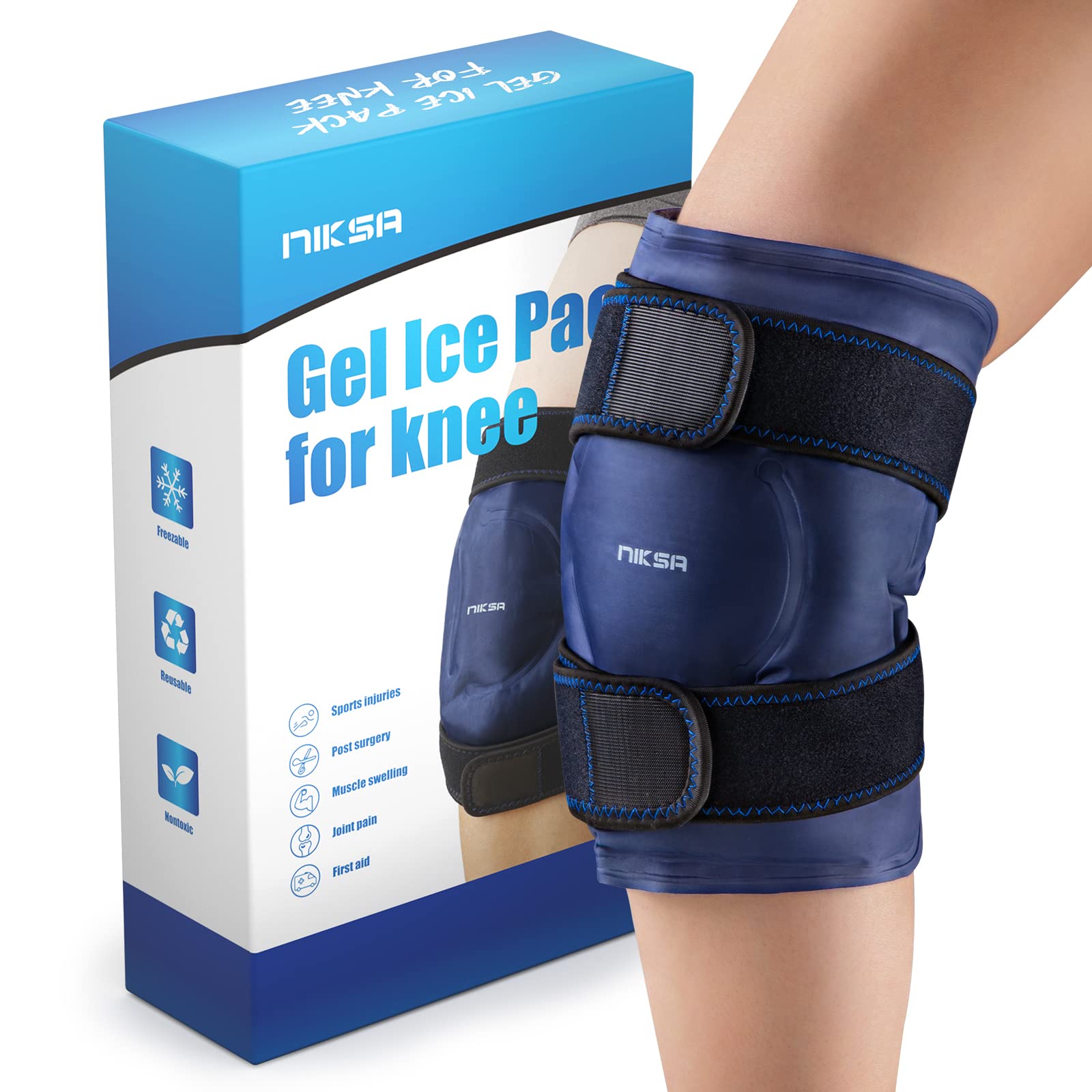 Niksa Knee Ice Pack for Injuries Reusable,Knee Ice Pack Wrap with Cold