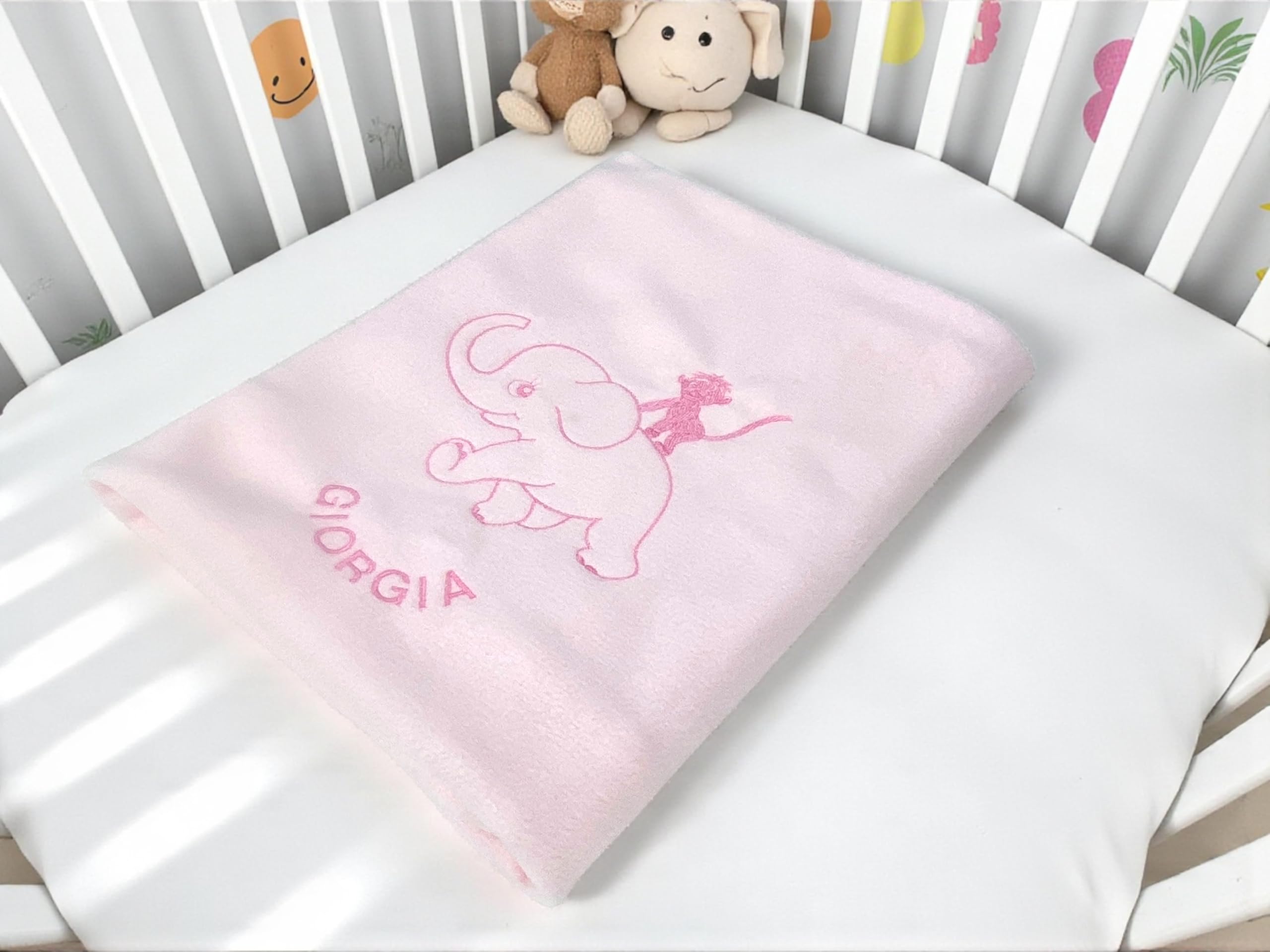Tex family Manta polar personalizada con nombre – Elefantino – Niño y niña – Guardería cuna cuna recién nacido, bordado Made in Italy – 140 x 100 cm, rosa
