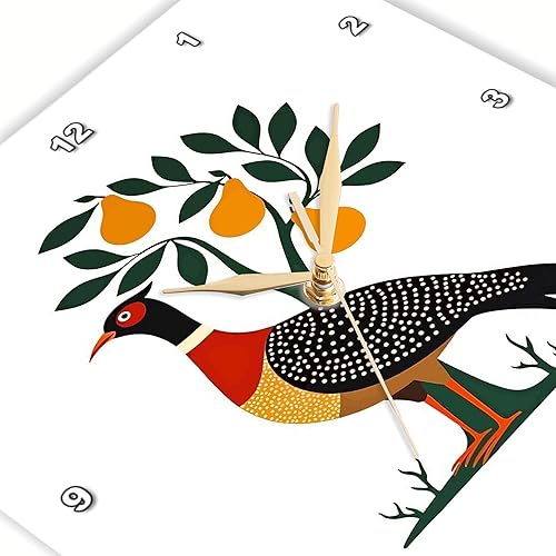 Miniatura 3 de 3dRose, A Pertridge in A Pear Tree - Plantilla recortada estilo retro, reloj de pared de 10 x 10