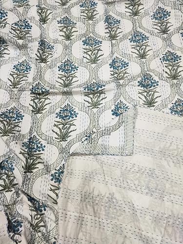 Miniatura 3 de Somukara Manta Kantha de algodón con estampado indio a mano Kantha hermosa manta Kantha tamaño Queen  Twin Gudari azul Queen 90 x 108