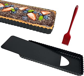 Rectangle Tart Pan with Removable Bottom, 14-Inch Quiche Pans Carbon Steel Tart Mold for Baking Pie (14.4in×4.7in×1.2in)