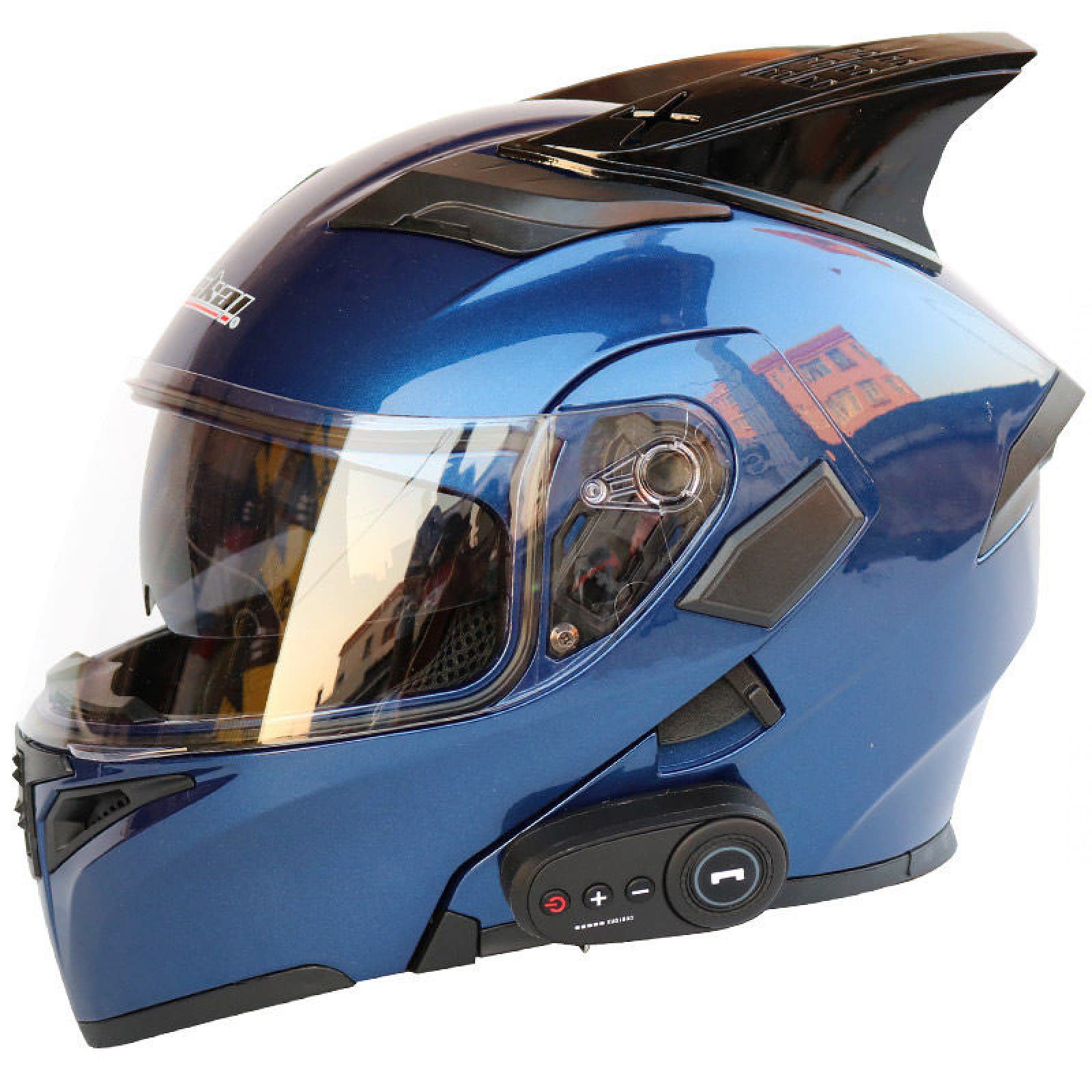 Kaski motocyklowe męskie z bluetooth Kaski motocyklowe damskie Kaski motocyklowe typu Flip-Up Kaski motocyklowe na całą twarz Flip przedni kask motocyklowy,blue-M（57-58cm）
