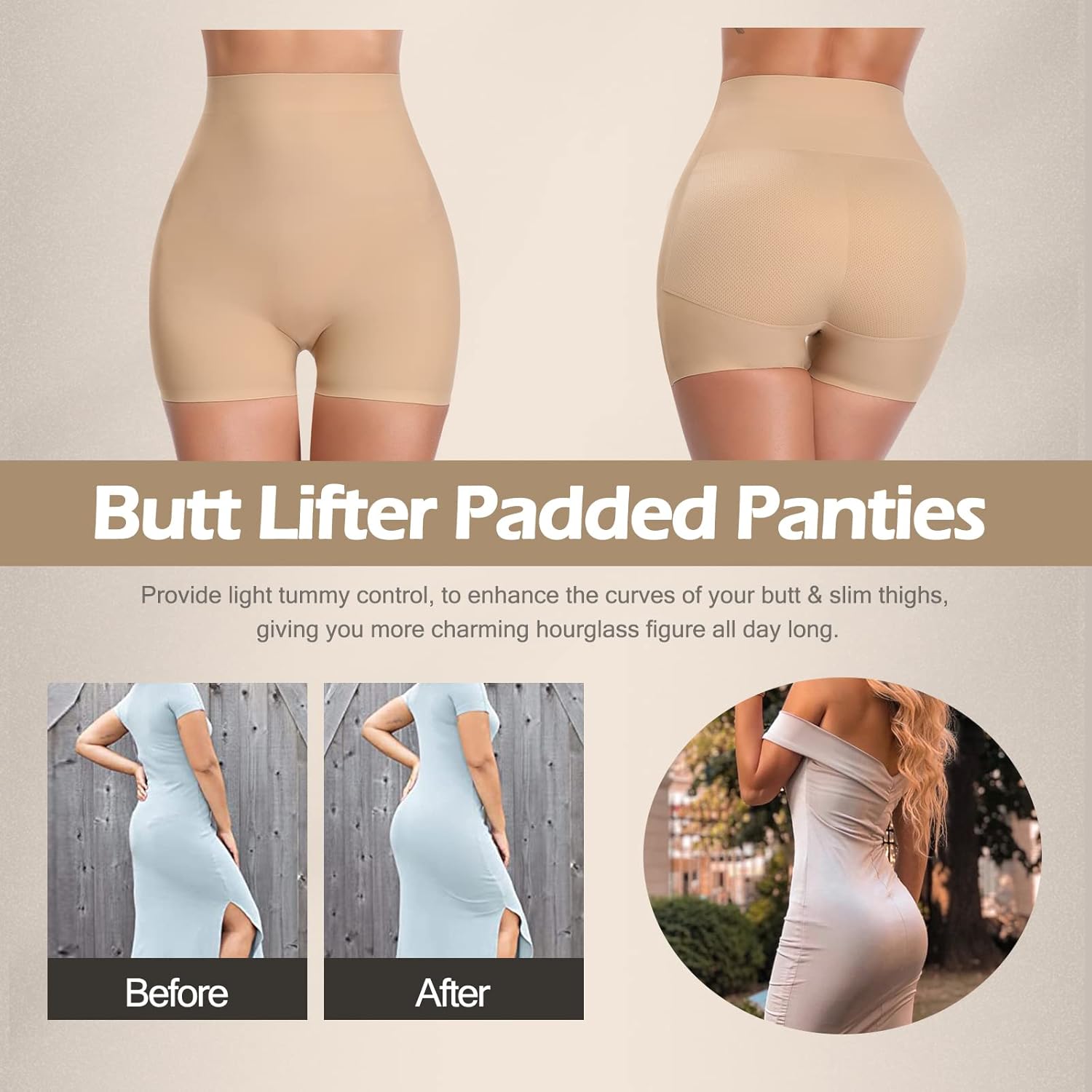 JOYSHAPER Womens Padded Underwear Butt Lifter Panties Shapewear Tummy Control High Waist Hip Pads Enhancer Shorts - Image 3