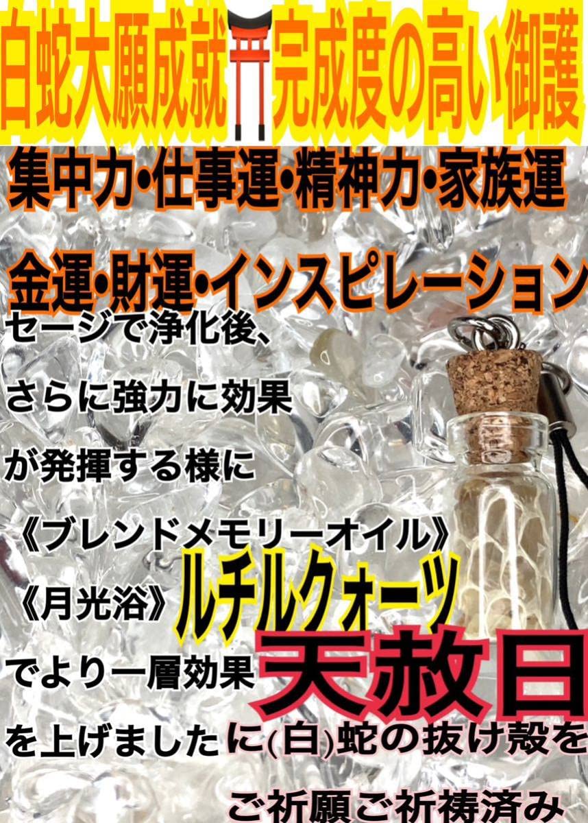 商売繁盛✨ストラップ小瓶✨金運全般✨蛇の抜け殻✨白蛇のお守り【天赦