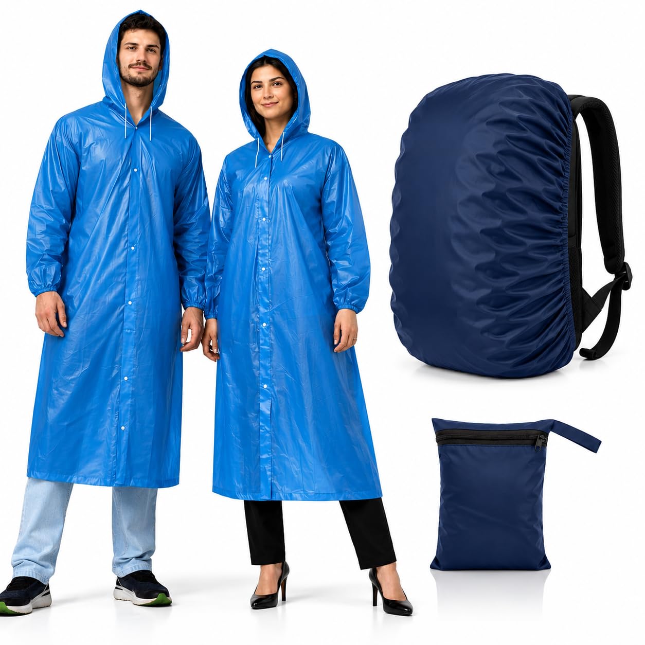 Unisex EVA Waterproof Raincoat for Men & Women with Backpack Rain Cover Combo | Reusable Hooded Full Length Rain Wear for Bike Riding, Travel & Monsoon Protection-image-29