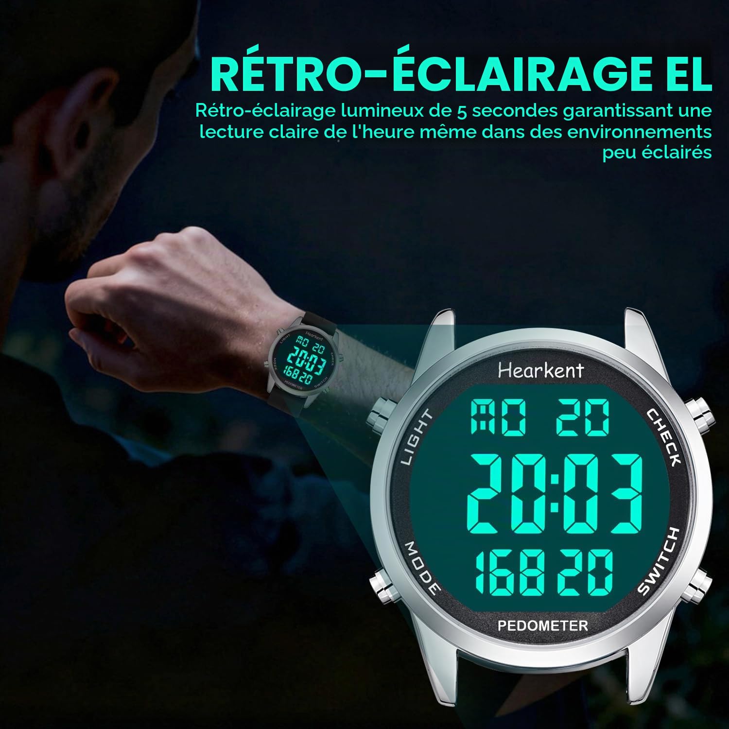 Montre podomètre pour personnes âgées - Aucune application nécessaire - Compteur de pas, de calories et de grands chiffres LCD