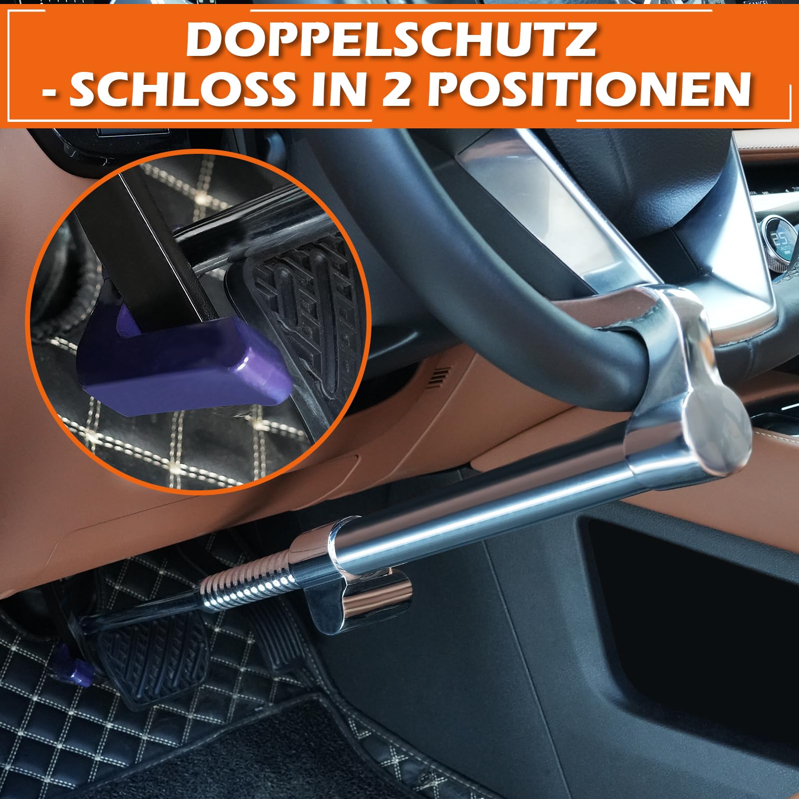 Tevlaphee Auto Lenkradschloss Bremspedal Kupplungsschloss Versenkbarer Haken Universelle Diebstahlsicherung Für Van Auto SUV Lkw Lkw Schwere Auto Auto Sicherheit mit 3 Schlüsseln Max Länge 92cm