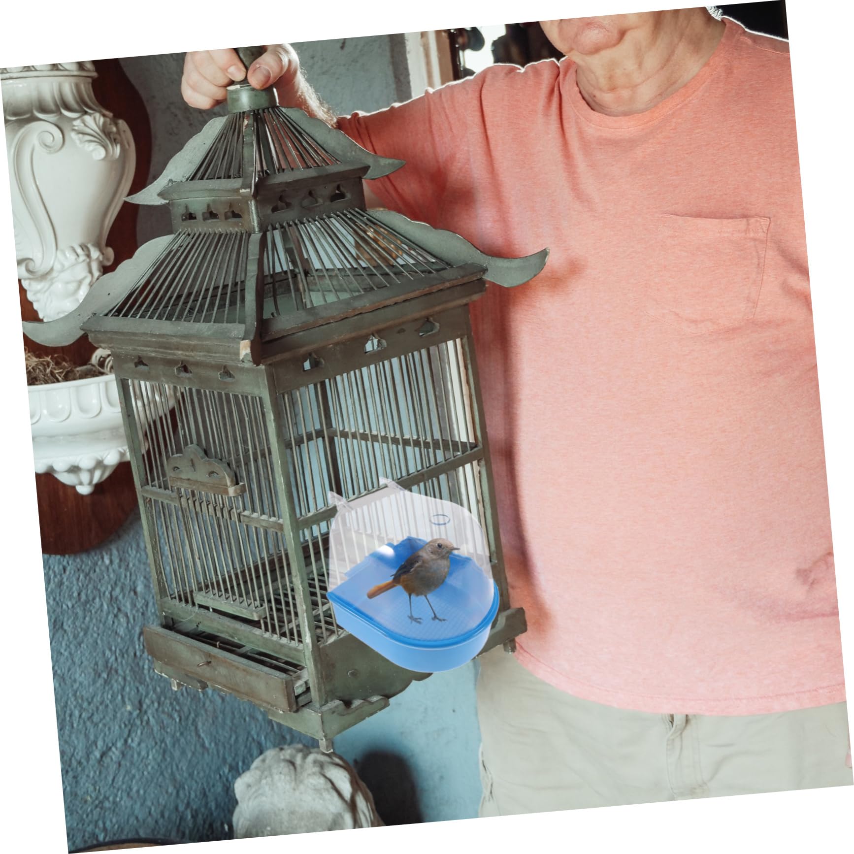 HANABASS 3stücke Bird Bathing Tub Mit Wasserzufuhr Und Duschbox Für Papageien Kleine Vogelbadewanne Blau Für Von Vögeln Trichter Für Einfachen Wasserwechsel