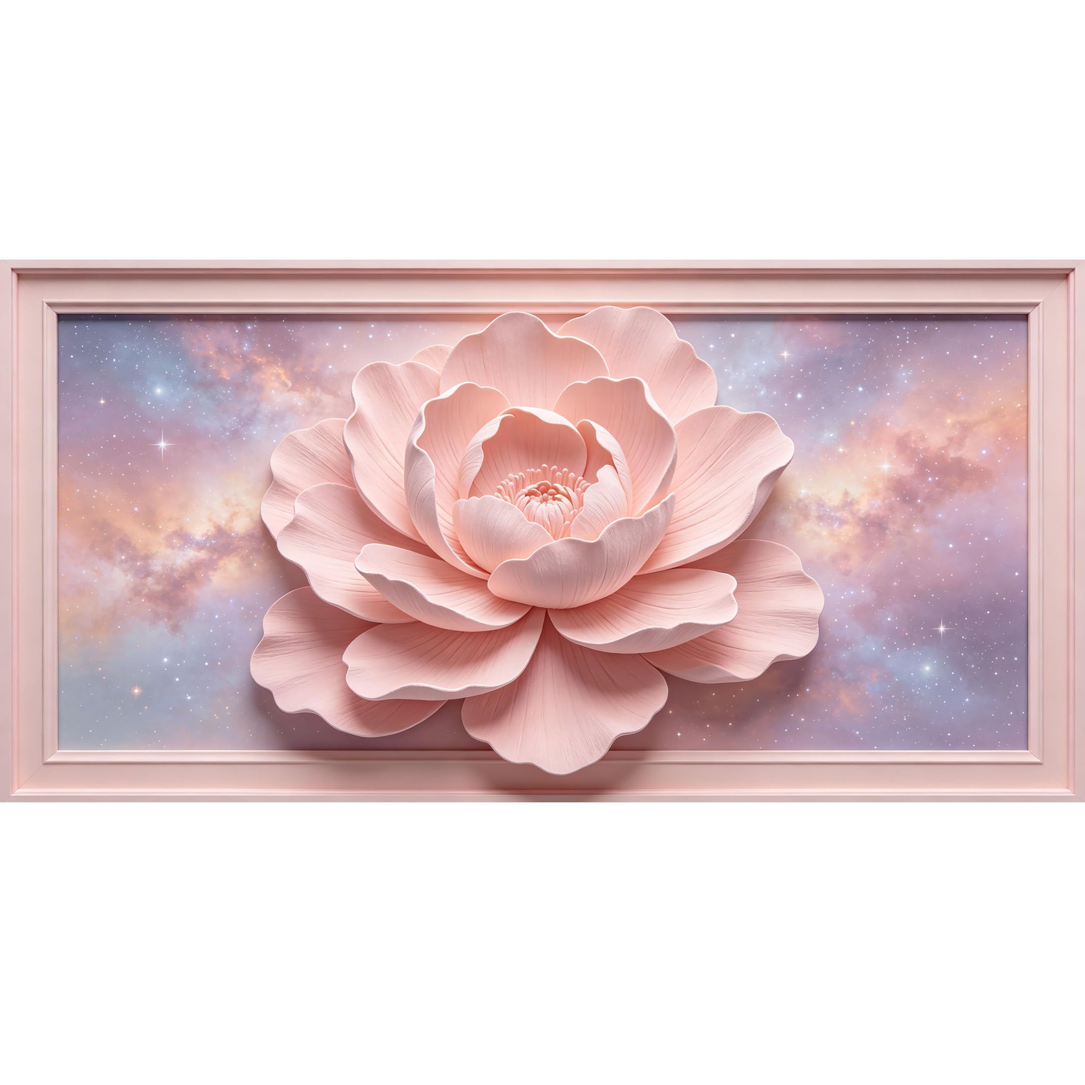 Agglomerix 3D Framed Wall Art Peony Blossom Floral Botanical Galaxy Background Watercolor Pastel Tones Large Size Self-Adhesive Removable Wall Decor Prints Artwork for Living Room Bedroom Office