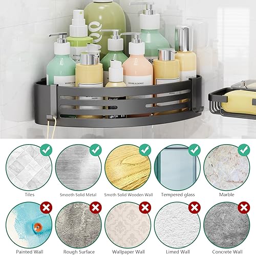 Miniatura 7 de Organizador de ducha esquinero de 4 unidades, organizador de ducha sin perforaciones con soporte para jabón y soporte para cepillo de dientes con