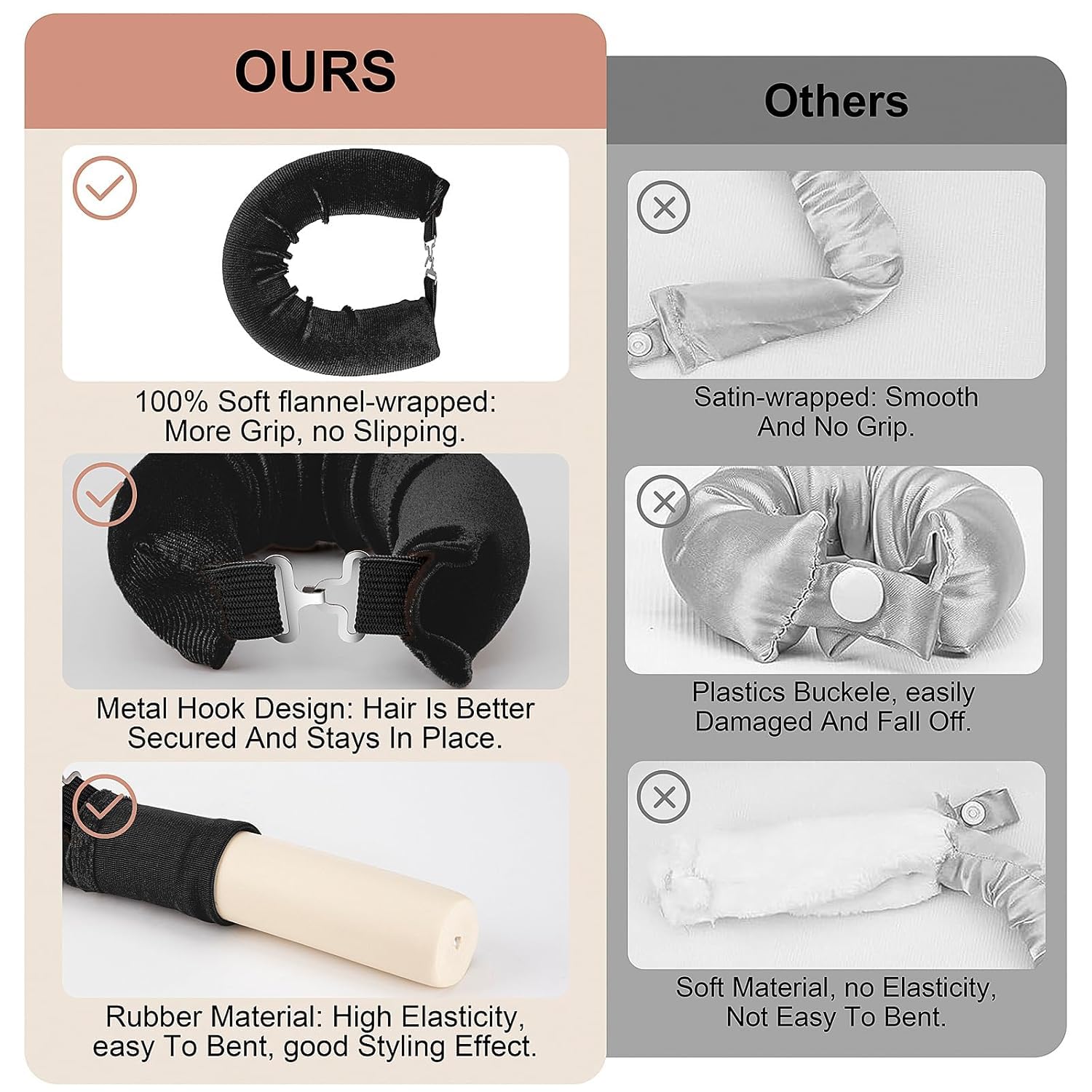 VENEXA Heatless Curling Rod Headband, Heatless Curler No Heat Curls Ribbon with Hair Clips and Scrunchie, Sleeping Curls Silk Ribbon Hair Rollers (Upgraded Set-Brown) (Black, FREE) 2