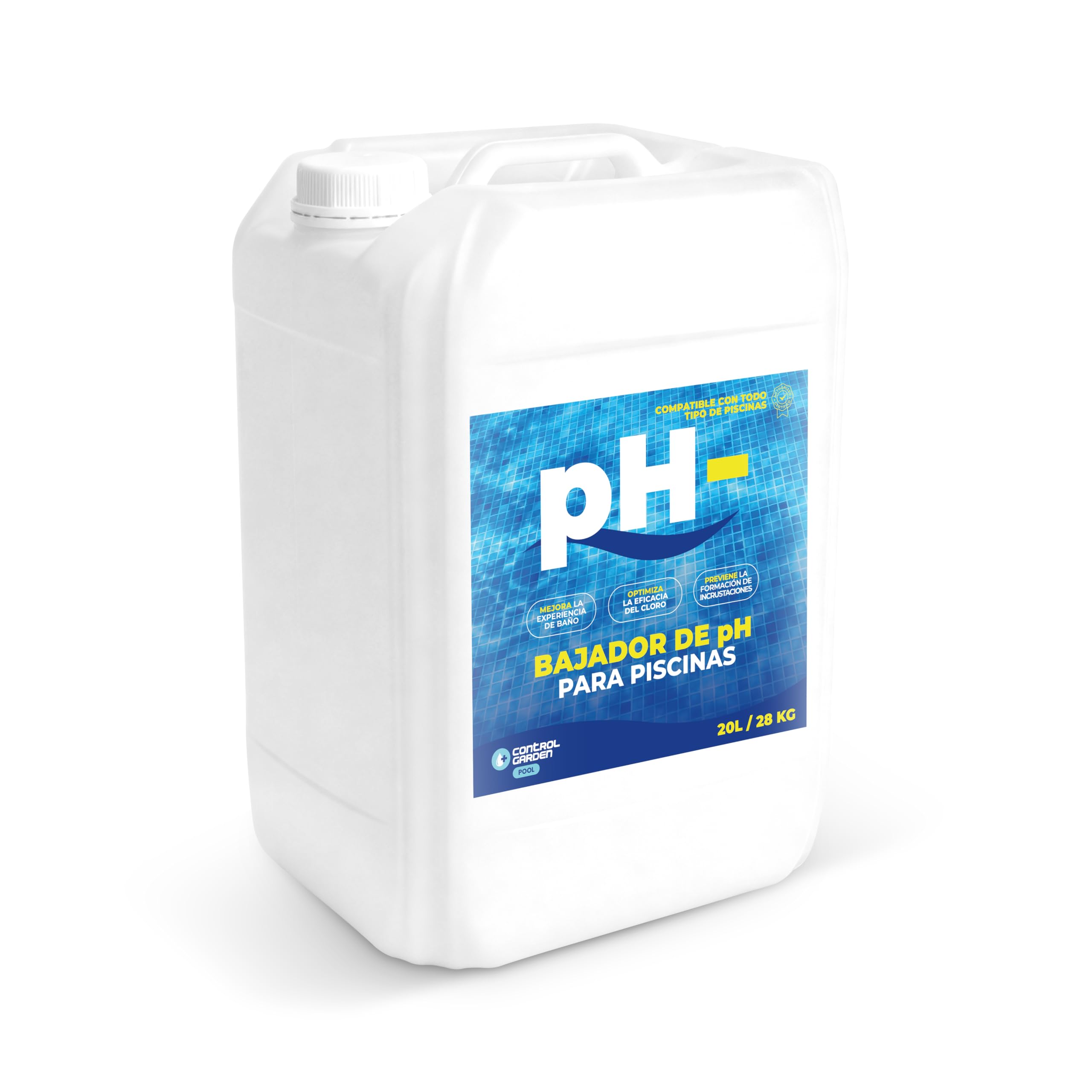 CONTROL GARDEN Bajador PH Piscinas 20 L | Reductor pH- Piscina Interior y Exterior | Minorador Líquido - Súper Concentrado | Pool Regulador de Poliester, Liner y Electrólisis Salina (20 L)