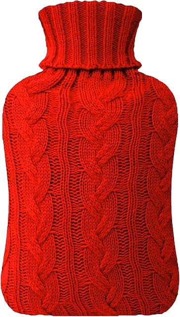 Samply Hot Water Bottle with Knitted Cover, 1.8L Hot Water Bag for Hot and Cold Compress, Hand Feet Warmer, Neck and Shoulder Pain Relief, Red