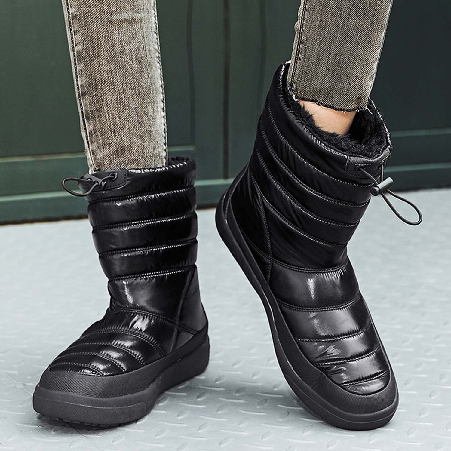 Botas de nieve para mujer invierno cálido forro de piel al aire libre sin cordones en botines impermeables zapatillas de deporte, Black, 37 EU