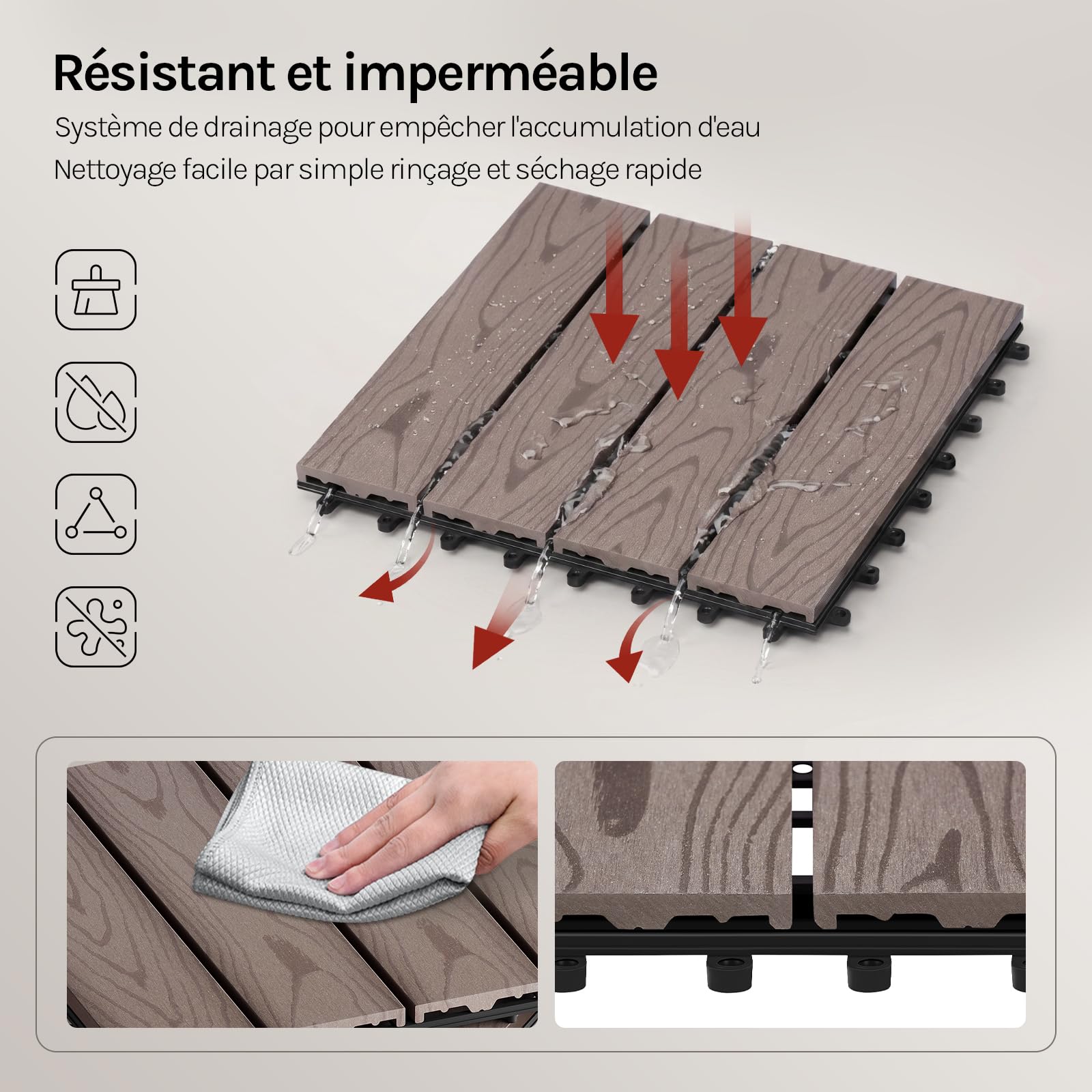 WOLTU Carrelage de sol, Dalle WPC, Brun(22 pièces / 2 m²)