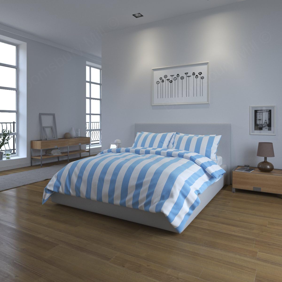 Bloomsbury Mill - Light Blue & White Stripe - 180TC - Pair of Pillowcases (Extra)