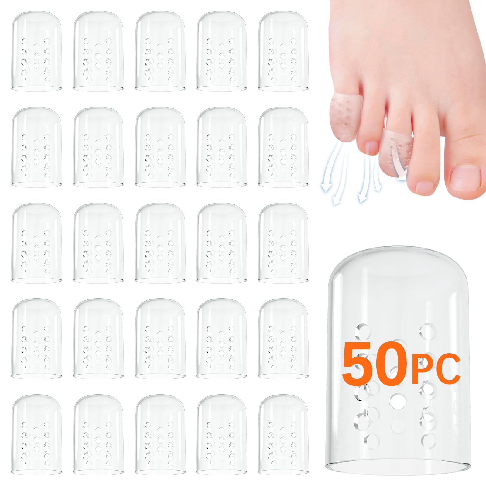 50 Pcs Silicone Anti-Friction Toe Protector, Breathable Toe Sleeves, Soft Clear Gel Toe Protectors for Men and Women, Little Toe Covers for Corns,