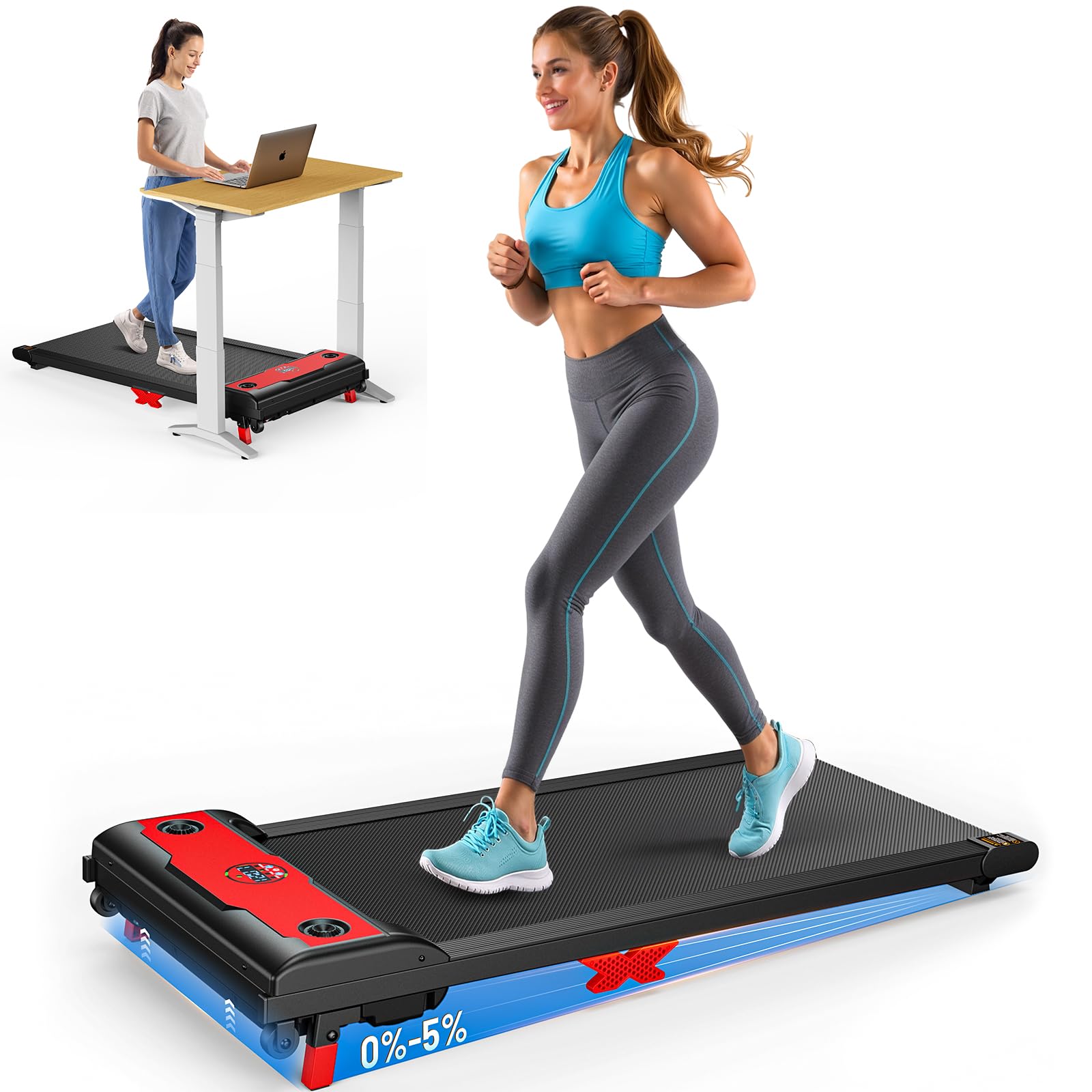 SERVFIT Walking Pad, Under Desk Treadmill with Incline, 3 in 1 Portable Walking Treadmill with Remote Control, LED Display, Hidden Safety Switch, Mini Walking Jogging Machine for Home Office