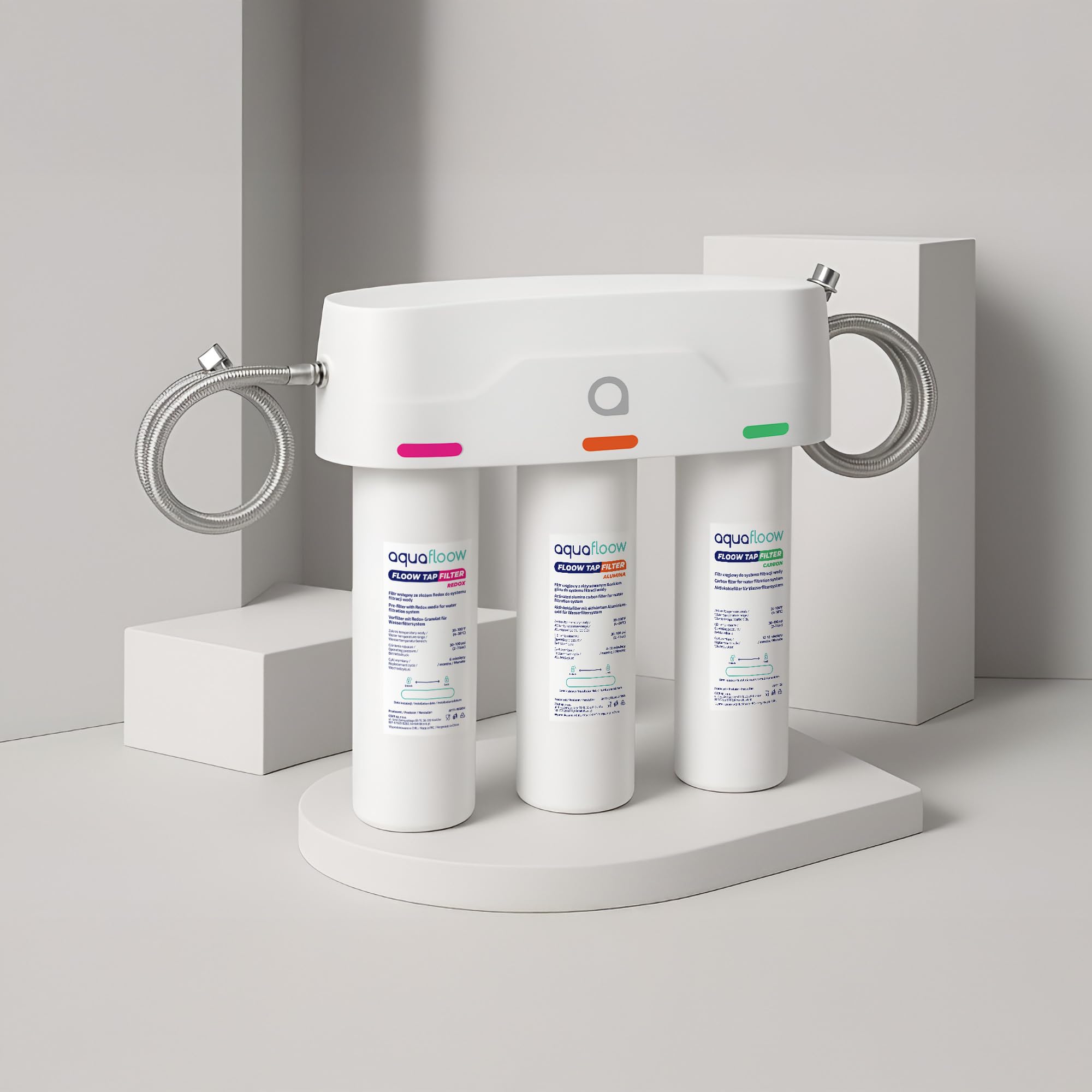 Aquafloow Filtro Acqua Sistema di Filtraggio, 3 Stadi Depuratore Acqua Domestico per Sotto Bancone, Connessione Diretta, con Timer, Rimozione di Piombo, Cloro, Fluoro, Odori e Alta Efficienza