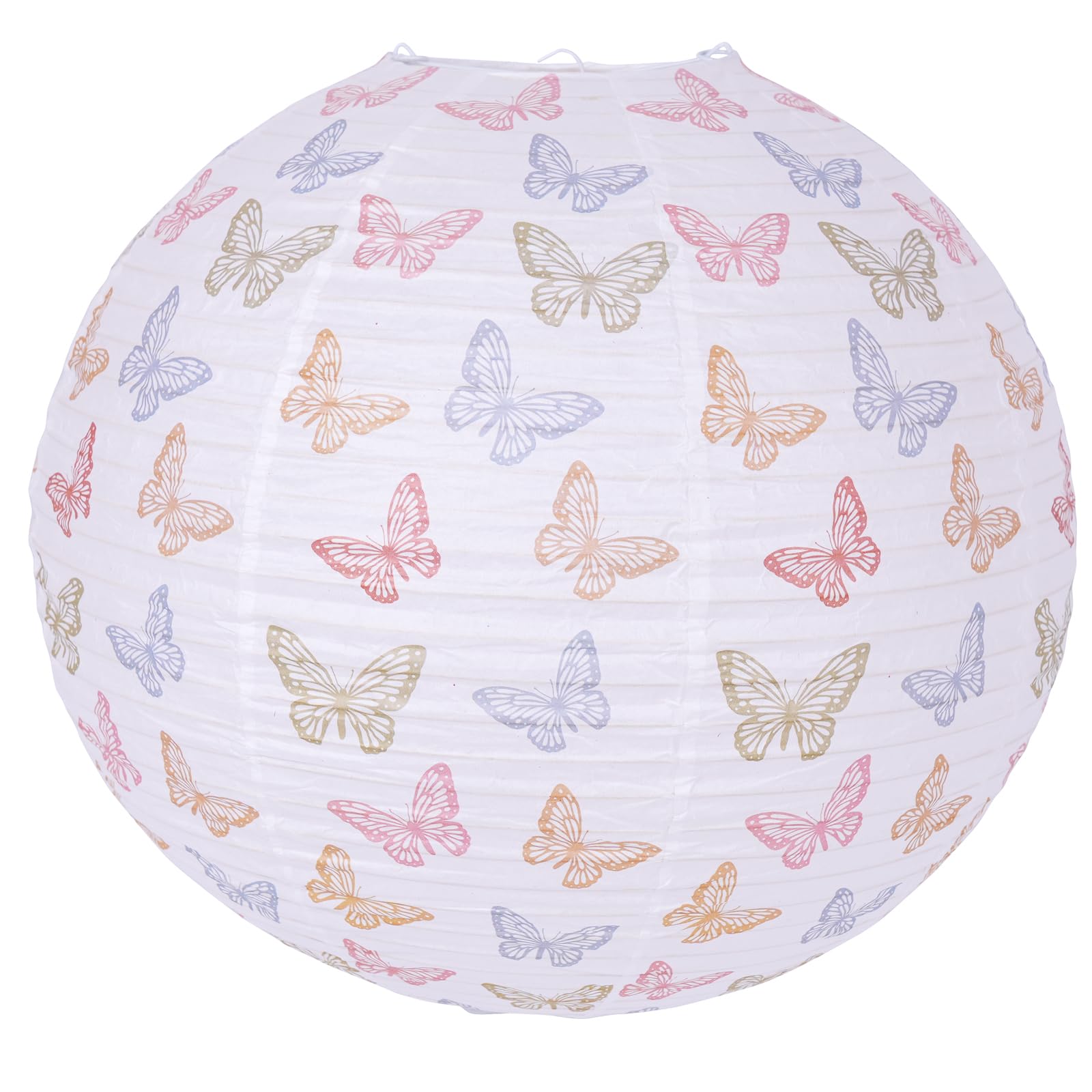 Paper Lampshade Hanging Light Shade 40cm, Premium Oriental Japanese Lantern Ceiling Fixture with Pastel Butterflies Pattern, Durable Metal Frame with Extra Ribbing Perfect for Pendent Home Lighting