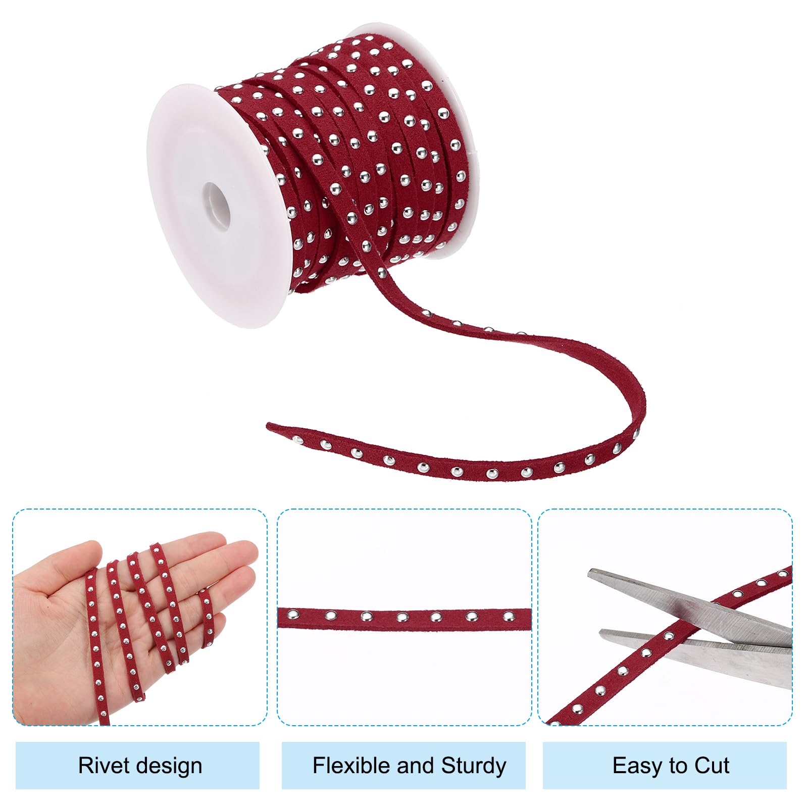 PATIKIL 32.8ft Studded Faux Suede Cord Rope for Jewelry Making 5mm Micro Fibre Flat Leather Lace Beading String Ribbon with Rivets - Image 3