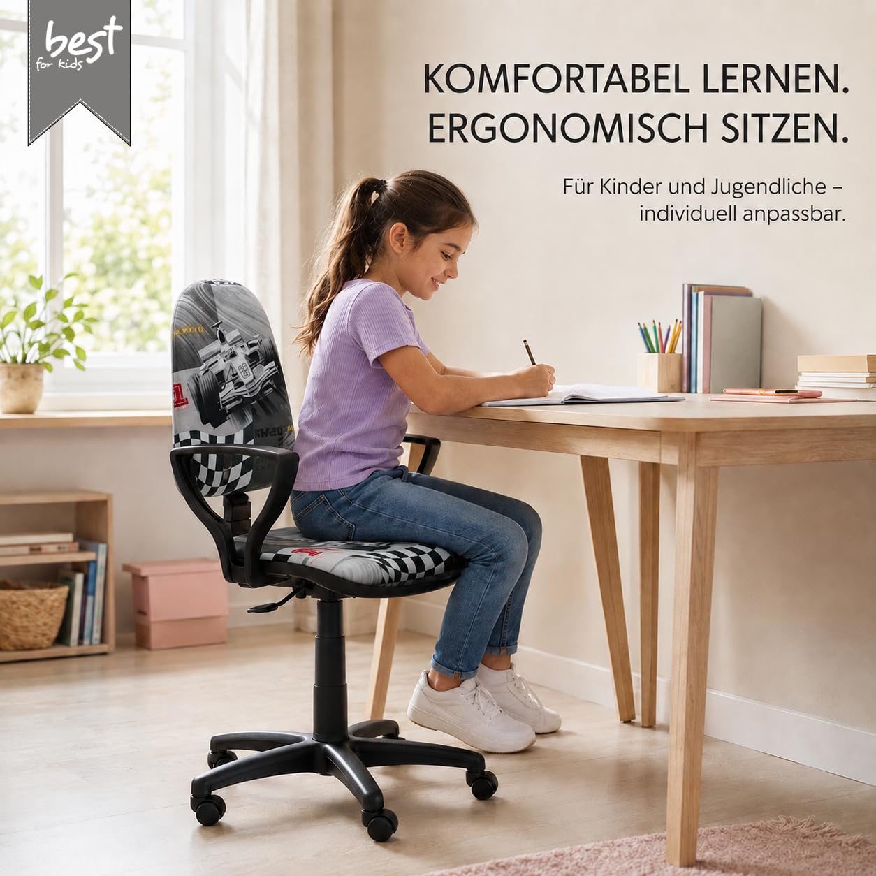 4myBaby Najlepsze dla dzieci dzieci krzesło biurkowe młodzieżowe krzesło biurowe dla dzieci krzesło obrotowe formuła 1 F1 silnik księżniczka dziewczyna pani piłka nożna (BRED F1 SZARY)