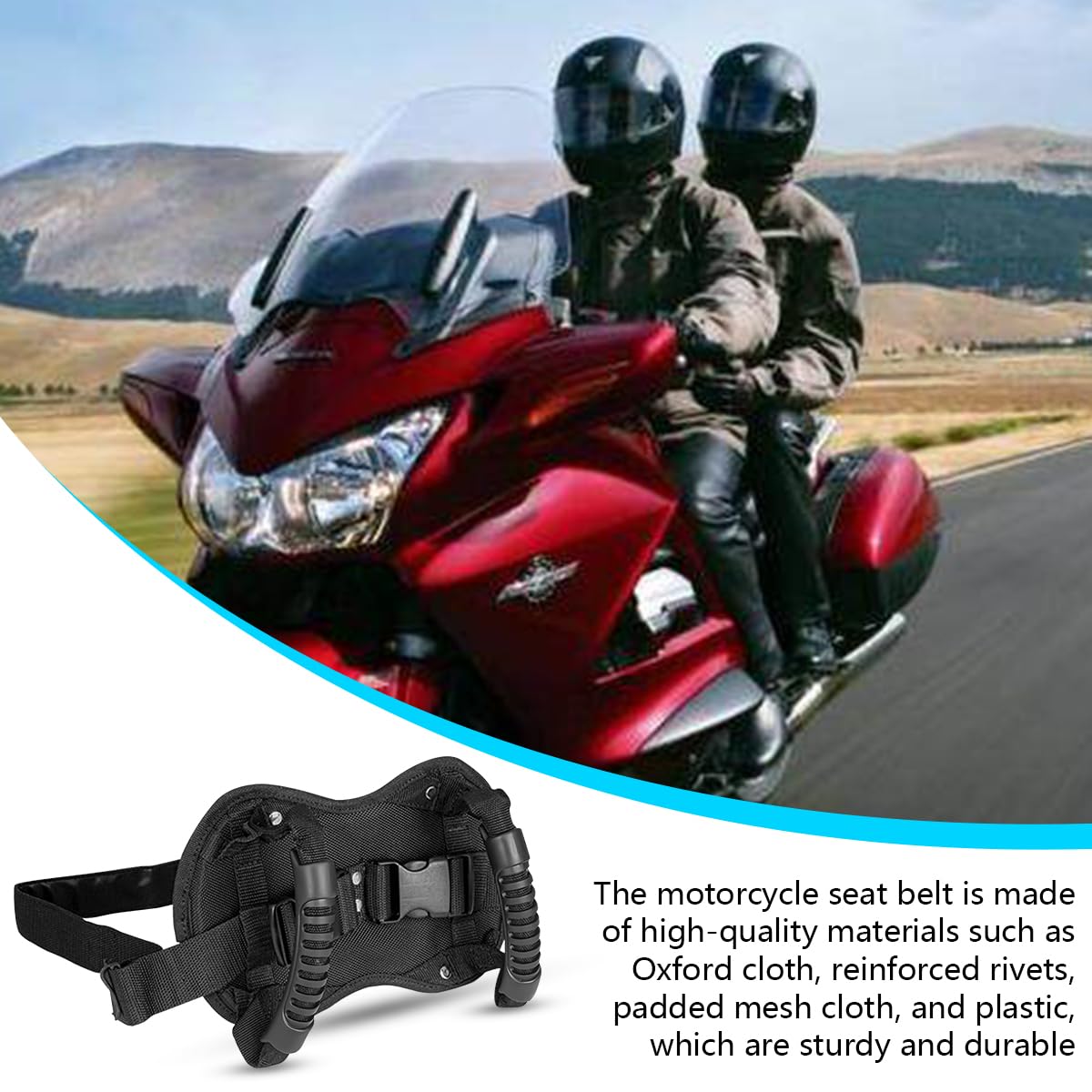 Imbracatura Moto Cintura Sicurezza Motocicletta, Maniglia Cinghia Regolabile, Presa Passeggero Robusta Cintura Passeggero