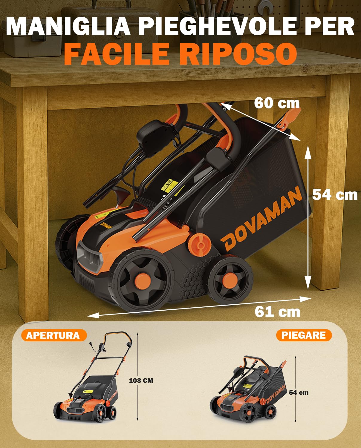 DOVAMAN DS16A Scarificatore e Arieggiatore Elettrico 1500W 40cm Larghezza di Lavoro