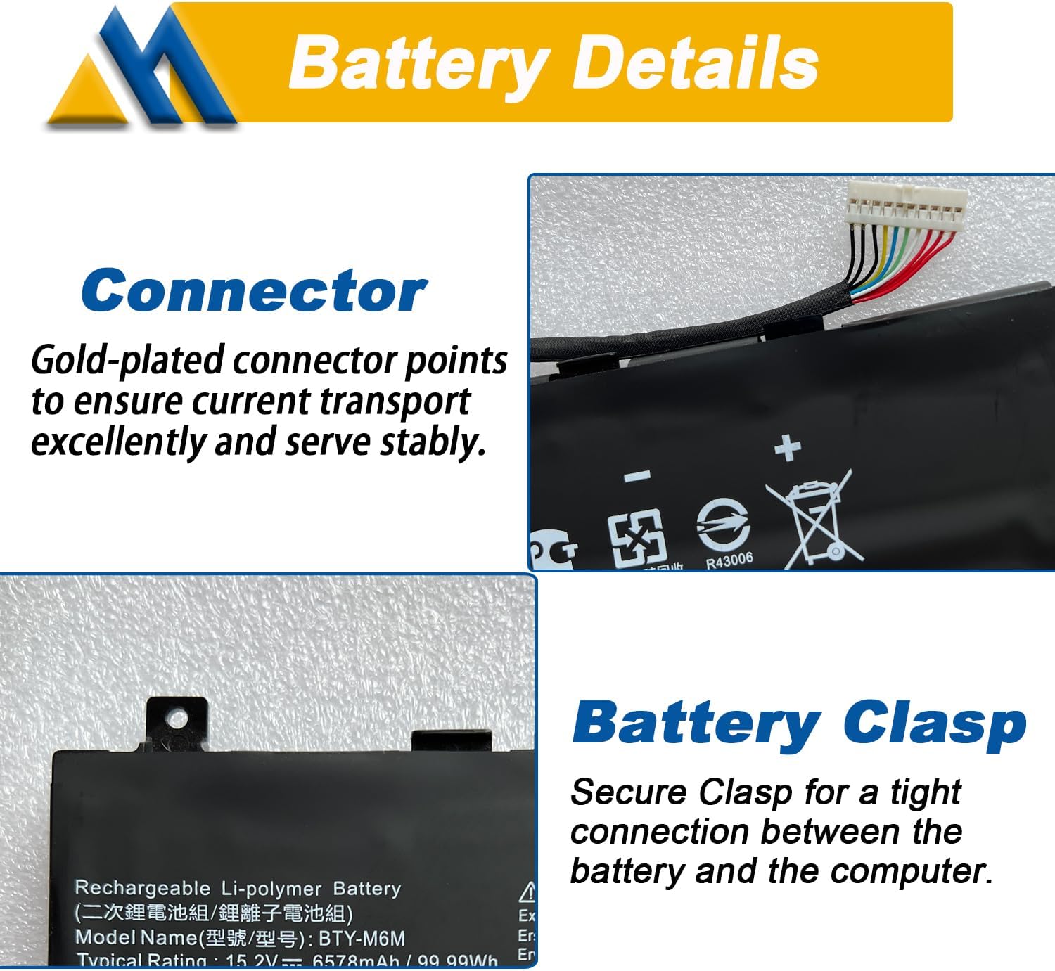 BTY-M6M 99.99Wh Laptop Battery Replacement for MSI GS66 Stealth 10SE 10SF 11UE 11UH GE66 Raider 10UG 11UG GE76 for Raider 11UE 11UG GE76 for Dragon Tiamat 11UH WS66 10TM 11UMT 11UKT for Creator 15