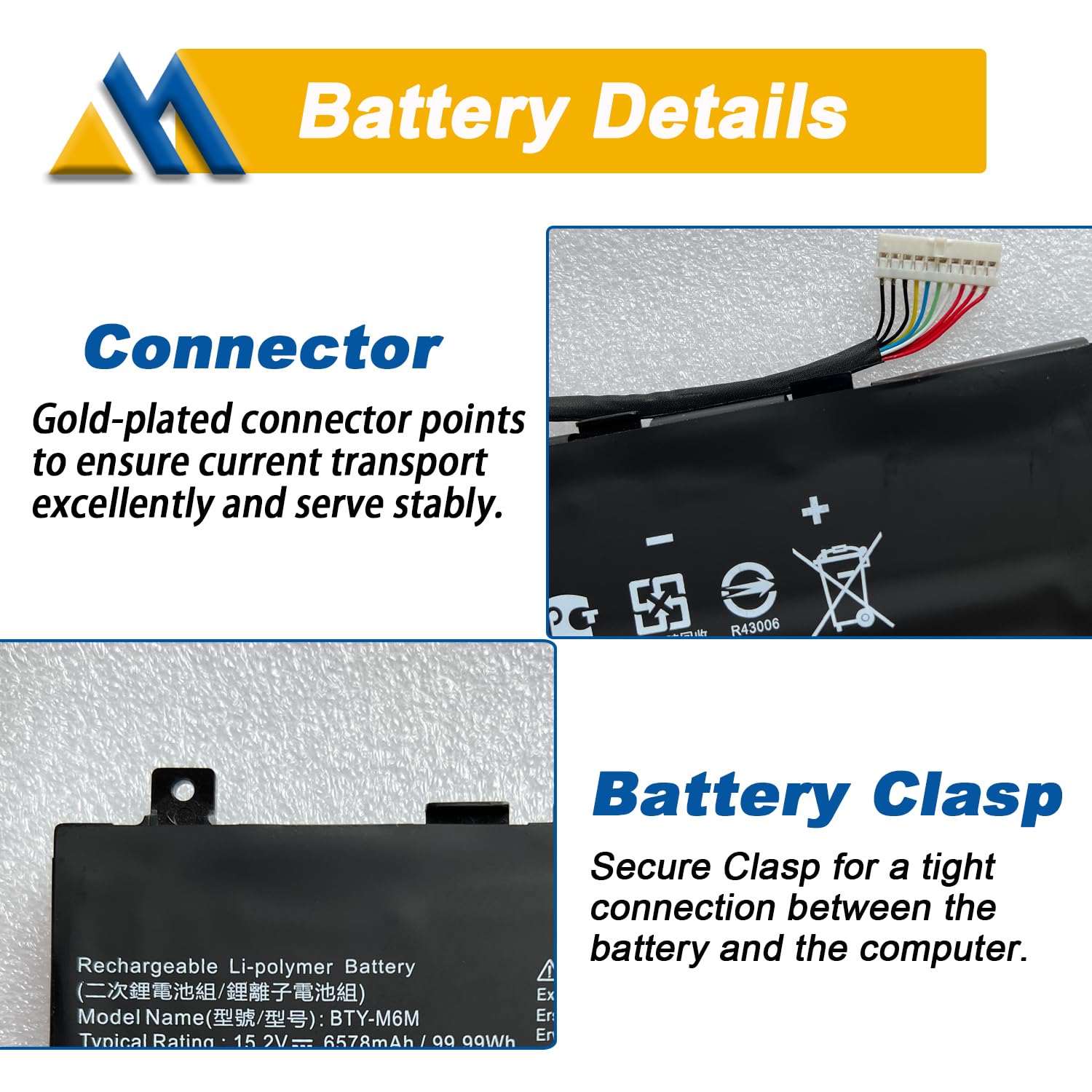 Amazon.com: BTY-M6M 99.99Wh Laptop Battery Replacement for MSI