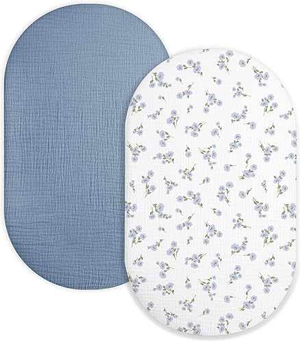 Miniatura 7 de Muslin Bassinet Sheet for Baby Boy and Girl, Universal Fit for Rectangle, Oval, Hourglass Bassinet Mattress, Moses Basket Sheets (Costume Blue,