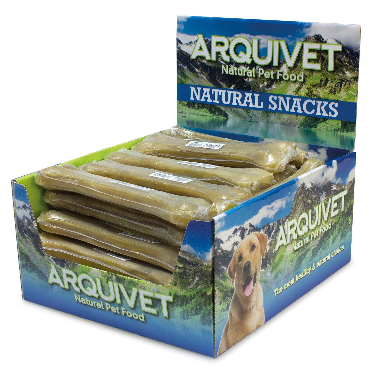 ARQUIVET Hueso prensado de Piel de Vacuno 100% Natural para Perros - 21 cm - Caja Completa 30 uds retractiladas - Snacks Naturales - Chuches, premios, recompensas, golosinas, chucherías caninas