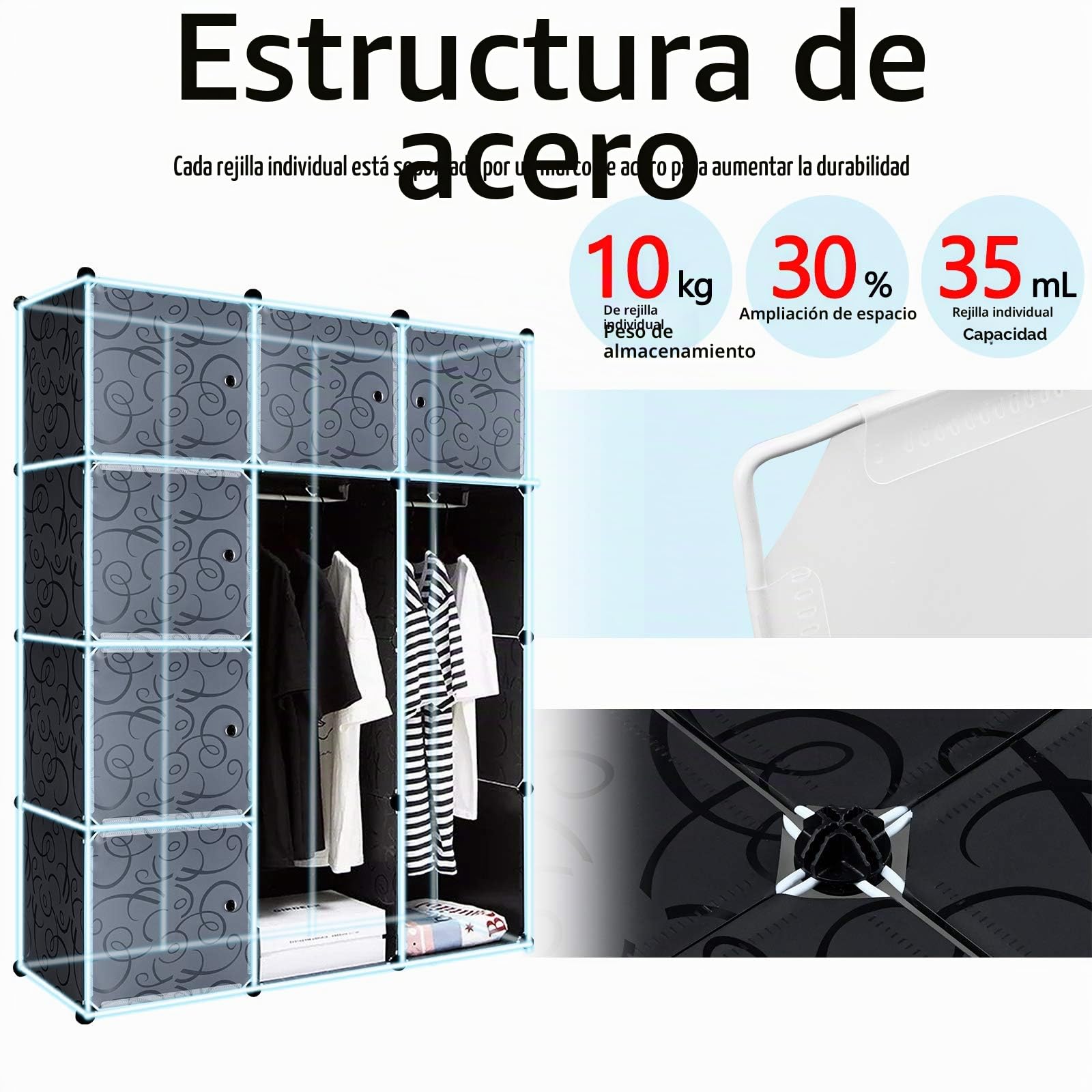 ACXIN Armario plegable combinado sin tornillos con puerta, estantería tradicional de plástico para libros, ropa de juguetes (16 compartimentos)