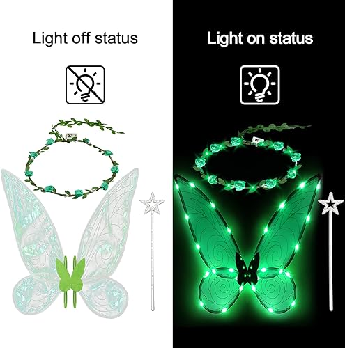 Miniatura 2 de quescu 3 alas de hadas iluminadas para adultos, alas de mariposa LED para niñas, alas de ángel, disfraz de Halloween para niños