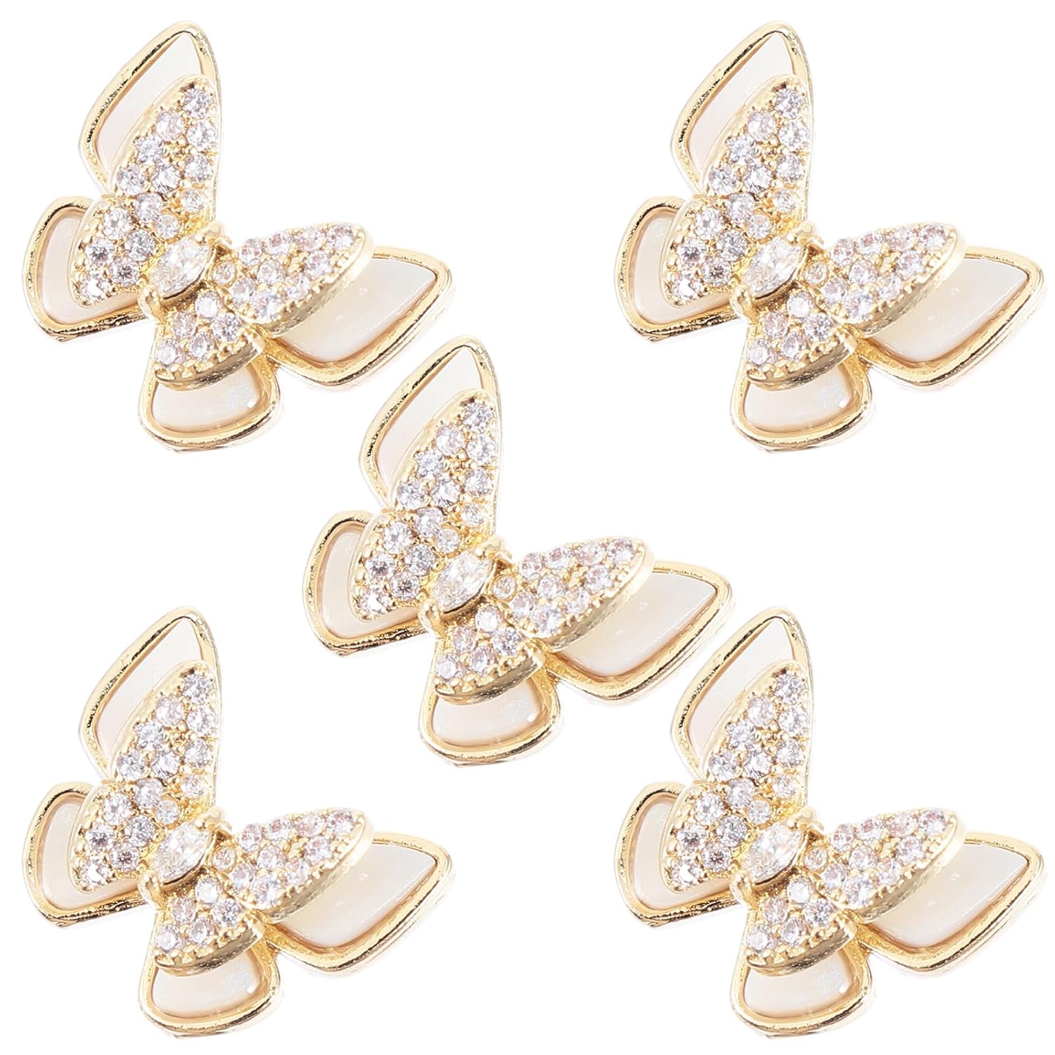 5pcs Golden Nail Studs Double Layer Butterfly Copper Decorations