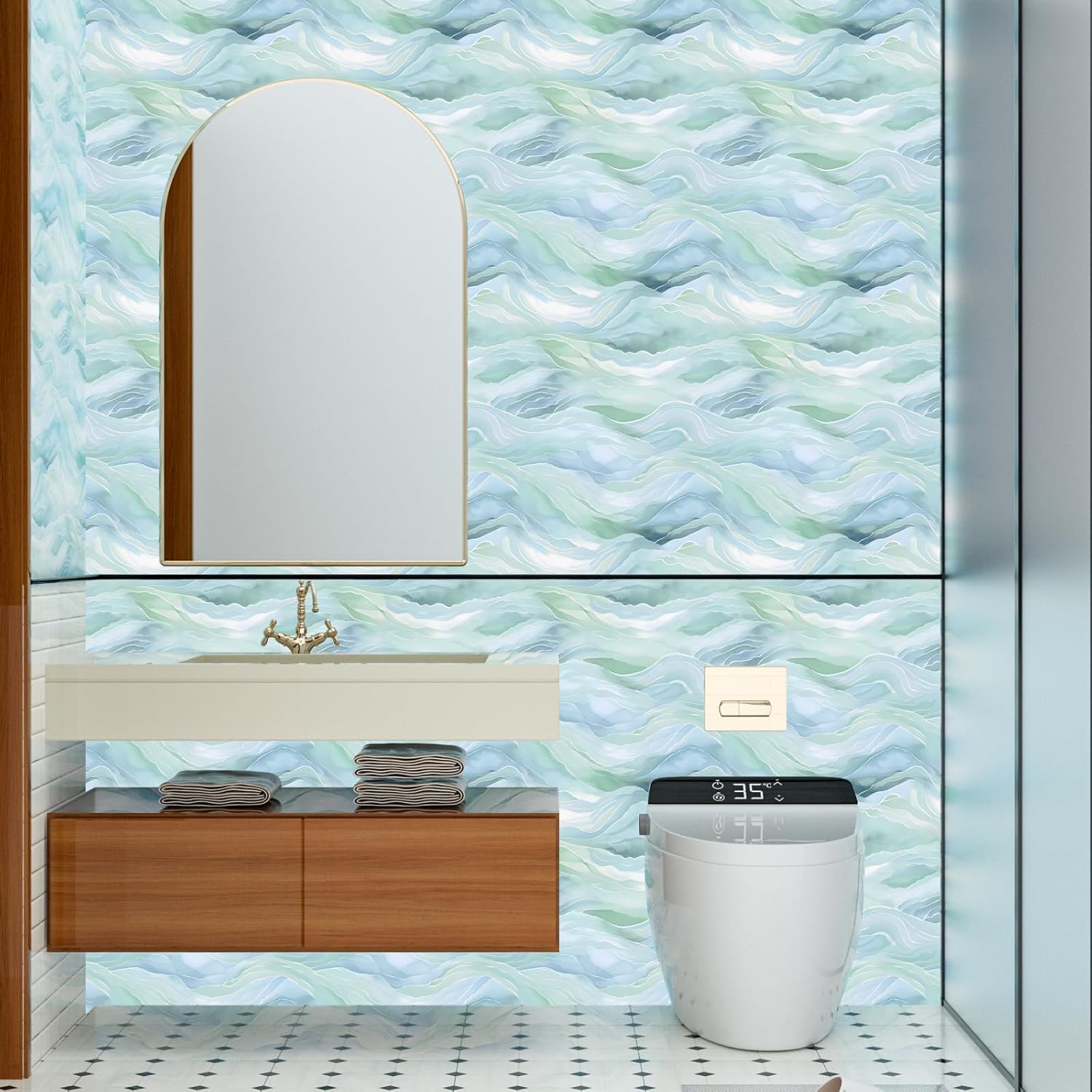 ILHIIOR Blue Floral Peel and Stick Wallpaper Boho Leaf Contact Paper Blue Sky Removable Self Adhesive Waterproof Wall Paper for Cabinet Drawers Wall Decor Renter Friendly 17.5''x393''