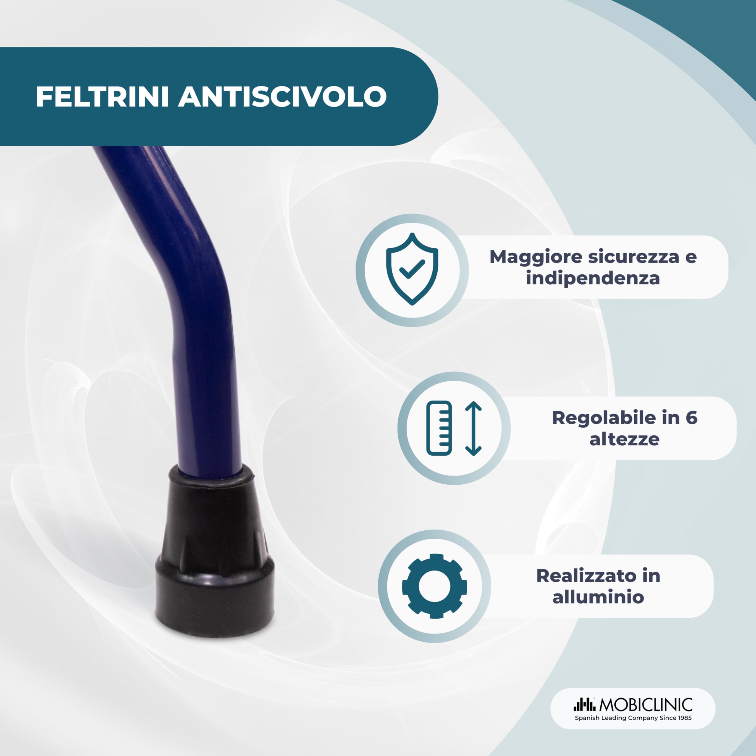 Mobiclinic®, Deambulatore per anziani, Emerita, Marchio europeo, Pieghevole, Regolabile, Acciaio, Maniglie ergonomiche, Leggero, 2 ruote, Adulti, Blu